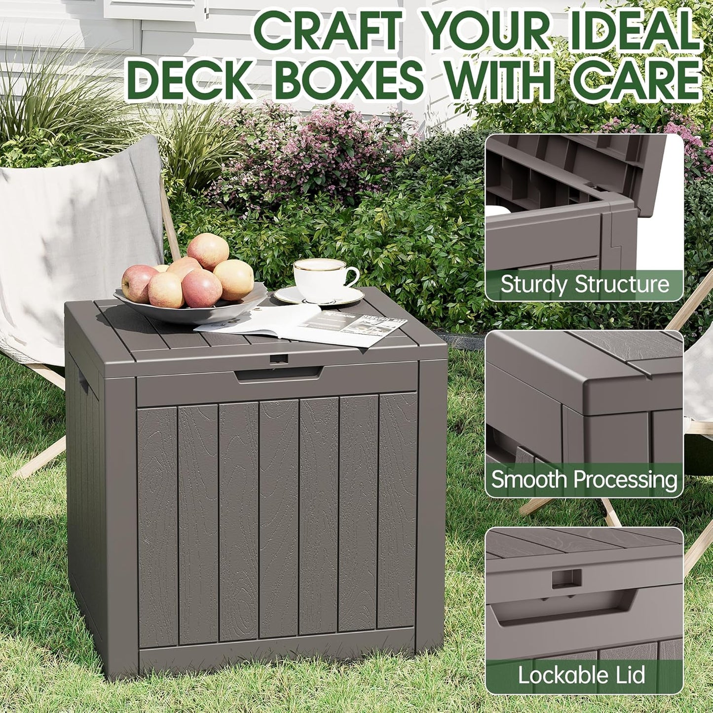 KAMABOKO 32 Gallon Outdoor Storage Box 2 Pack All-Weather Deck Box for Patio Furniture, Package Deliveries, Garden Tools, Pool Supplies & Cushions, Grey