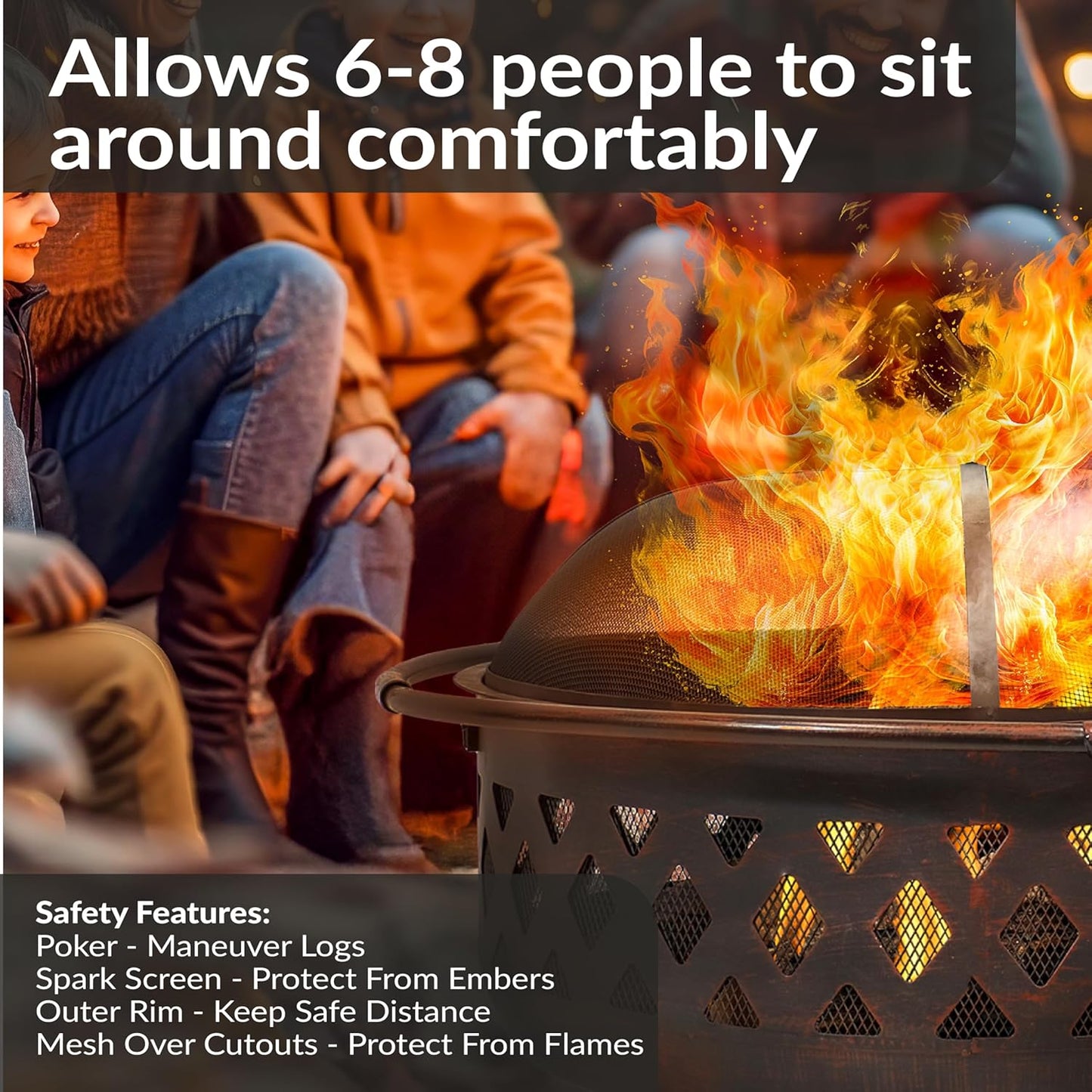 Sunnydaze Crossweave Outdoor Fire Pit - Wood-Burning Fire Pit for Outside with Spark Screen, Poker and Round Cover - 36-Inch - Bronze