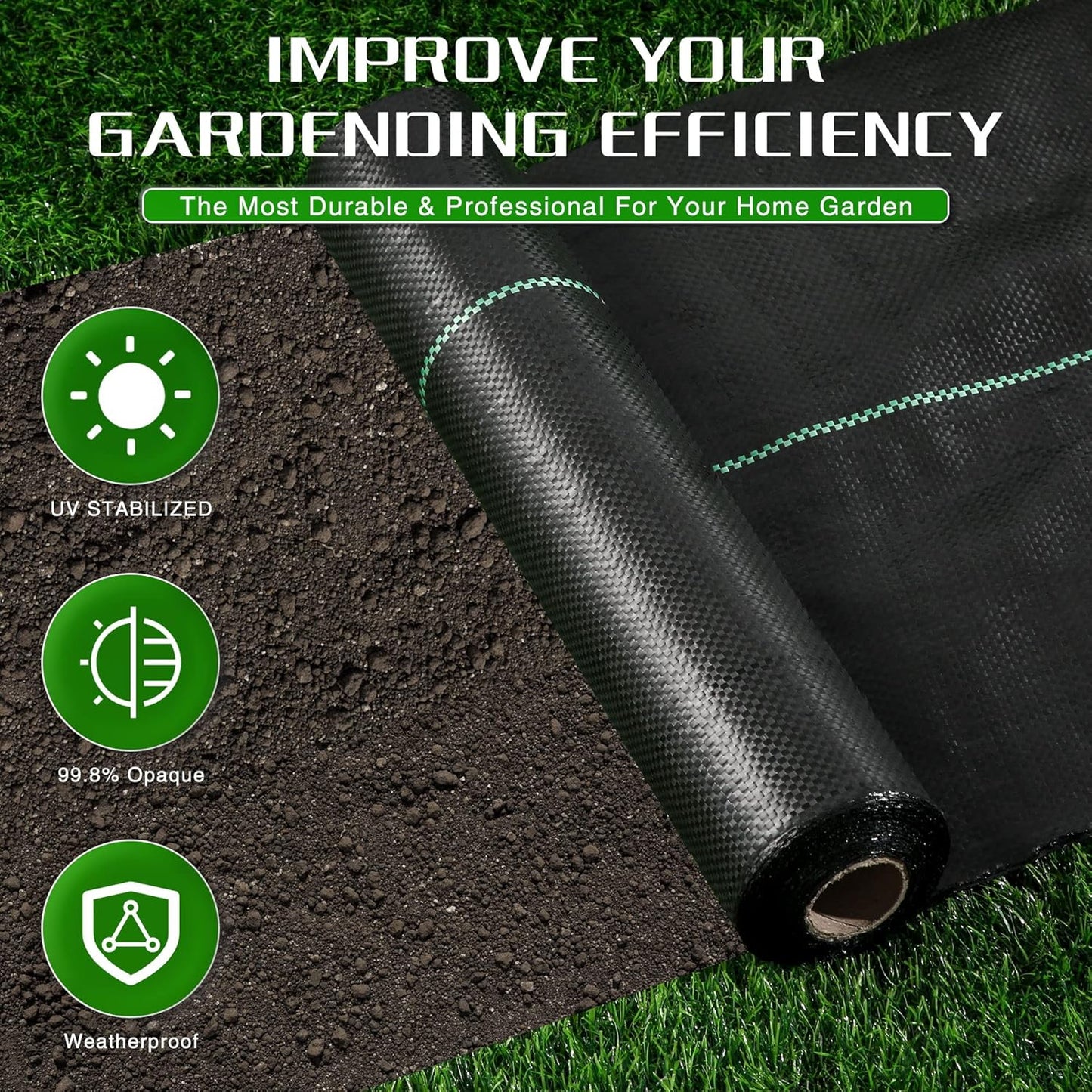 Weed Barrier Landscape Fabric Heavy Duty, 2.6FT x 100FT Thicken Garden Blocker Fabric Weed Mats, Weed Control Garden Cloth, Woven Geotextile Fabric for Garden Beds, Underlayment, Commercial Driveway