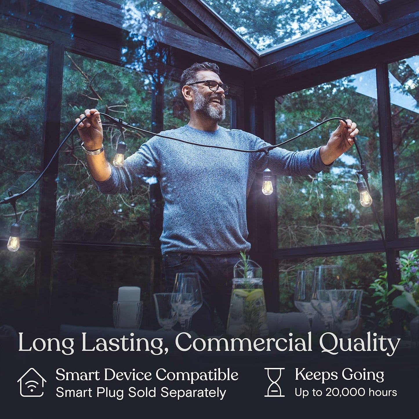 Brightech Ambience Pro - Waterproof LED Outdoor String Lights - 15 Hanging, Dimmable 2W Vintage Edison Bulbs - 48 Ft Commercial Grade Patio Lights Create Cafe Ambience in Your Backyard