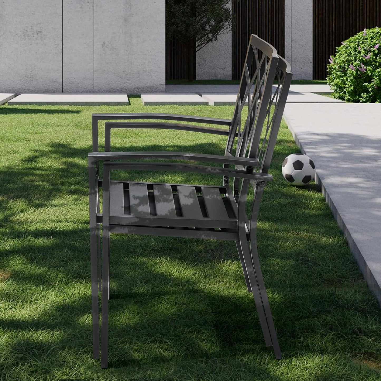 NUU GARDEN Patio Outdoor Dining Chairs Set of 2, Portable Patio Dining Chairs, Stackable Patio Chairs Metal Chairs for Backyard Lawn Deck Poolside Porch Bistro, Black