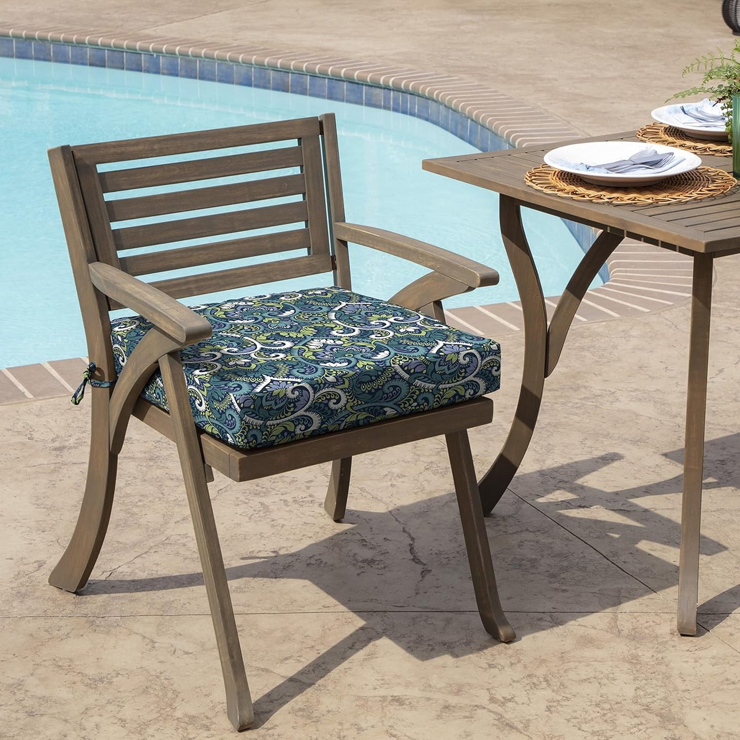 Arden Seat Cushion, 21 x 21, Rain-Proof, Fade Resistant, Cushion for Patio Dining, Adirondack, and Outdoor Chairs Sapphire Aurora Blue Damask