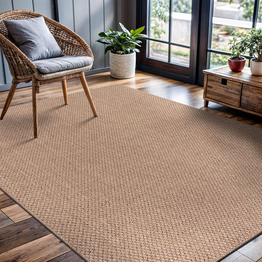 CAMILSON Easy Jute Rug 4x6, Indoor Outdoor Natural Color Farmhouse Area Rugs for Living Room Patio and Kitchen Rug, Solid Boho Woven Design, Easy-Cleaning, Washable Outside Carpet Alfombras (4 x 6)