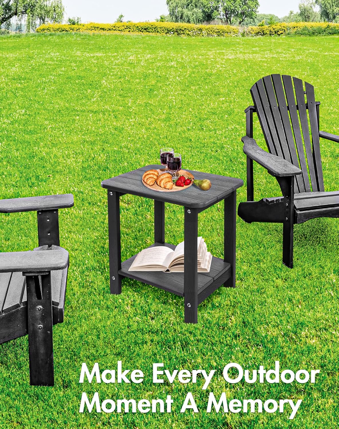 Tikea, Black Adirondack Outdoor Side Table, 16.7'' x 12.6'' x 16.7'', Weather Resistant, Double End Table for Patio, Garden, Lawn