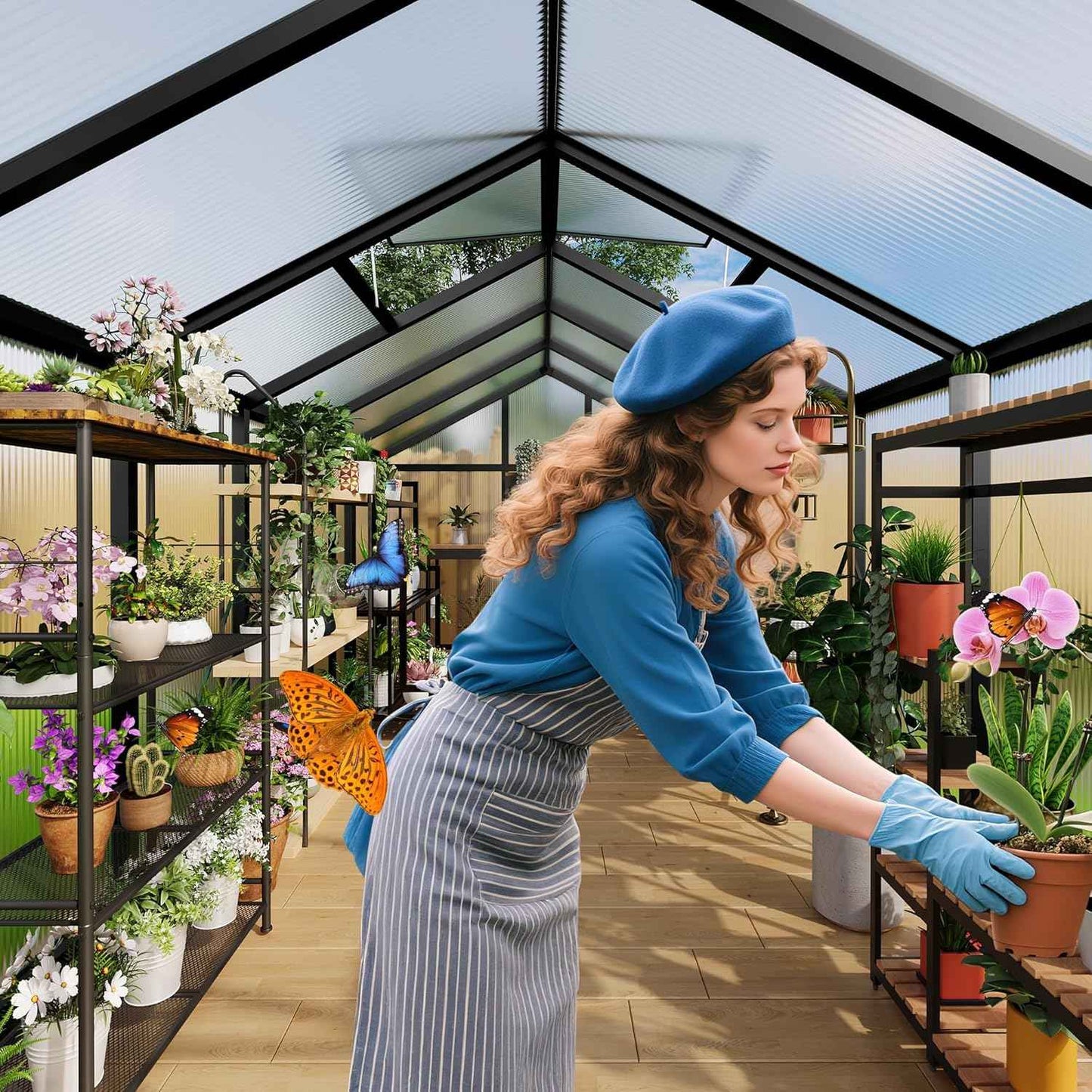 6x8FT Polycarbonate Greenhouse, Walk-in Outdoor Aluminum Frame Greenhouse with Roof Vent, Lockable Push Door for Garden, Backyard, Patio & Lawn