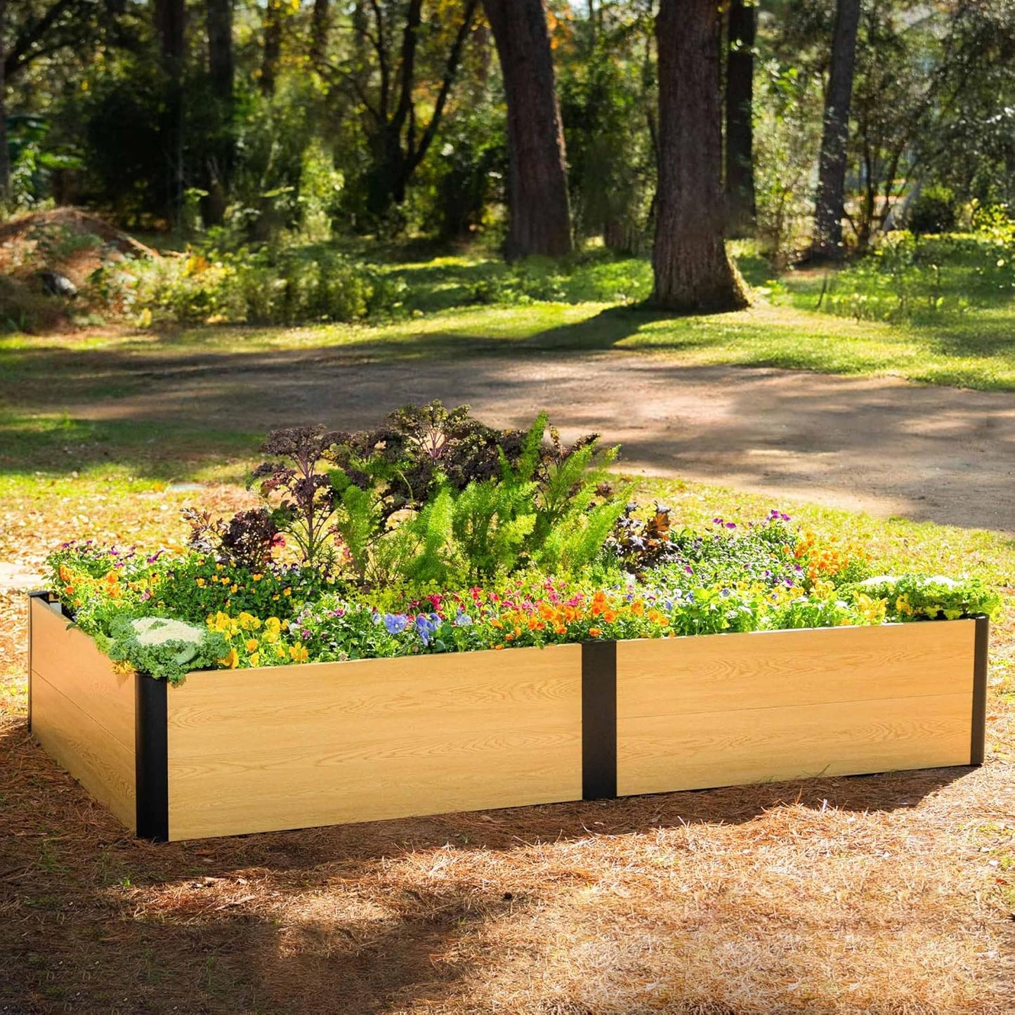 Woodgrain Series Raised Garden Bed, 4' x 8' Outdoor Wooden-Look Metal Planter Box for Gardening Vegetables Flowers Herbs