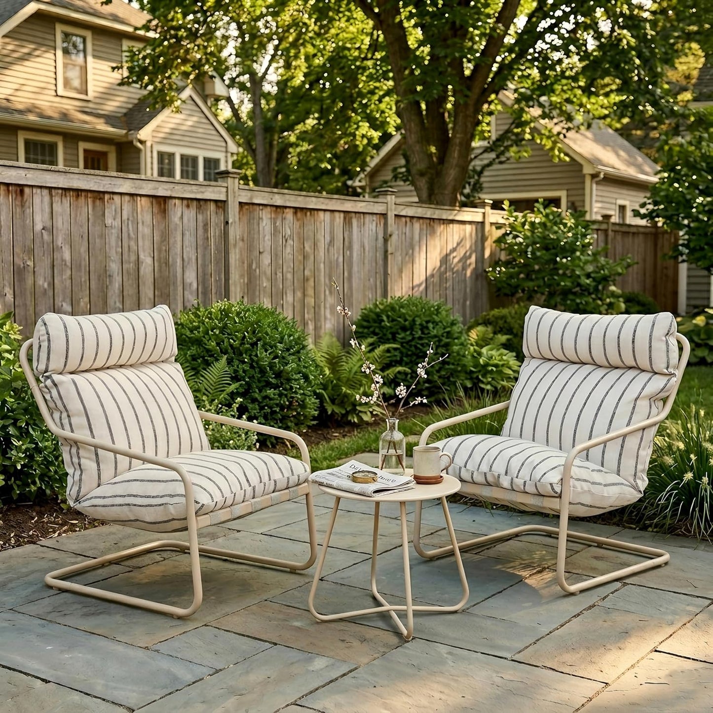 Grand patio 3-Piece Bistro Set, Ergonomic Comfy Outdoor Chairs with Thick Cushions and Round Coffee Table, Oversized Outdoor Patio Furniture Set for Garden, Balcony, Backyard