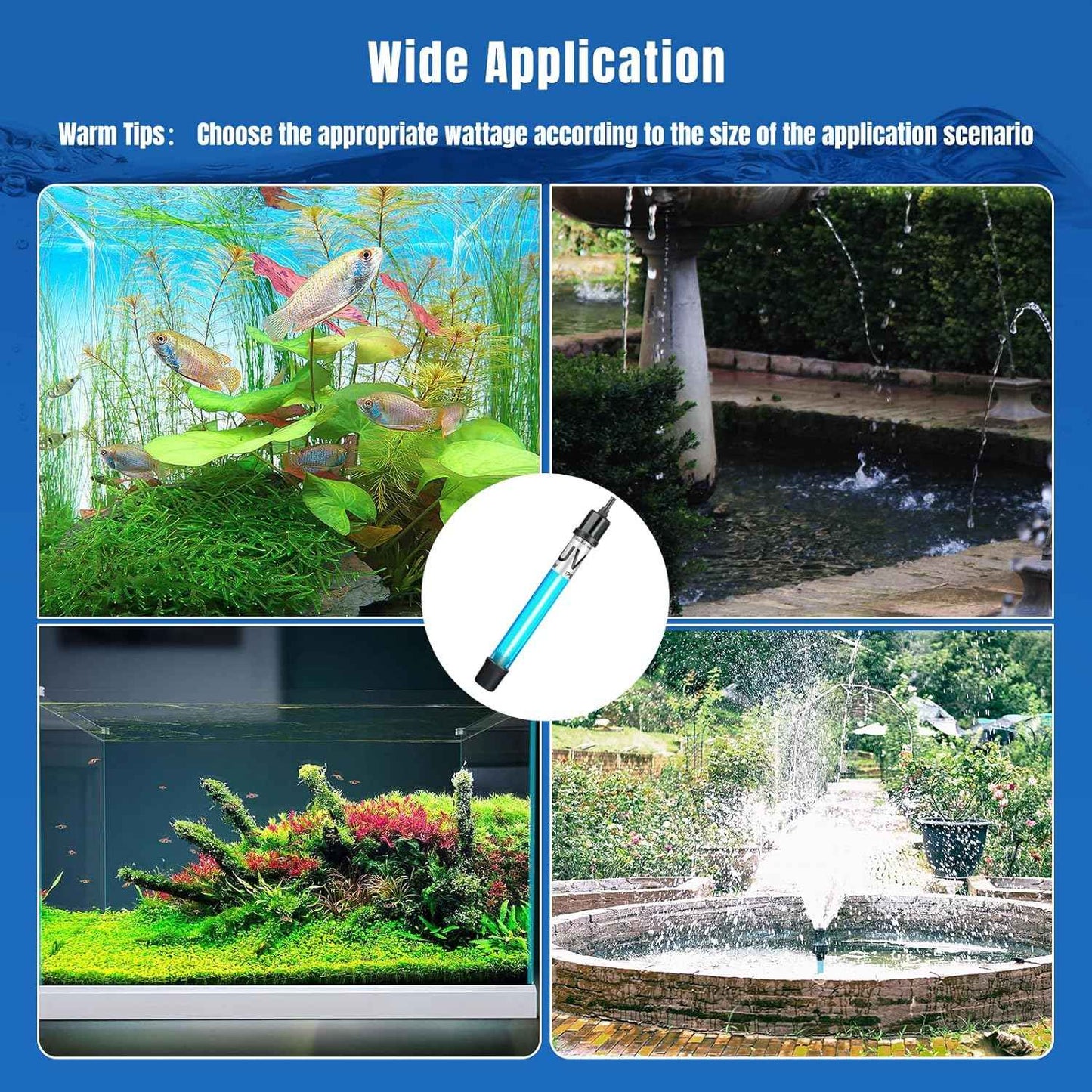 7W Aquarium UV Light for 20-100 Gallon Fish Tank Aquarium Light Algae Clean Light Green Machine Algae Remover