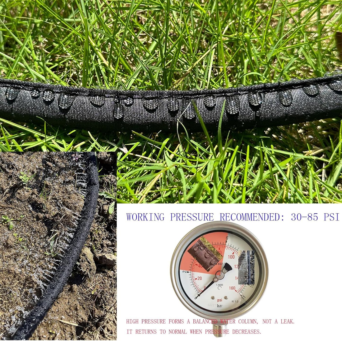 Hlinker Flat Soaker Hose 50 FT for Garden Beds, 50Ft 1/2" Linkable Consistent Drip Irrigation Hose Save 80% Water, Leakproof Heavy Duty Double Layer Sprinkler Hose