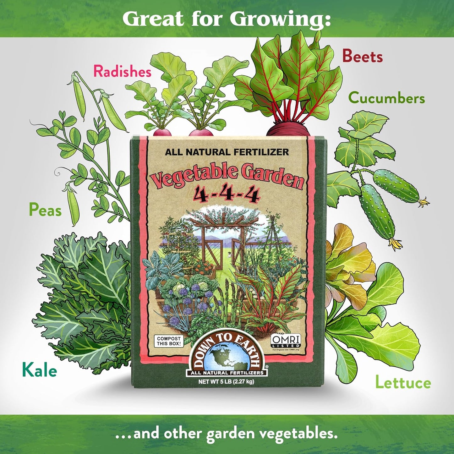 Down To Earth All Natural Fertilizers Organic Vegetable Garden - Plant Food for Vegetables, Herbs, Greens and Raised Beds 4-4-4, 5 lb