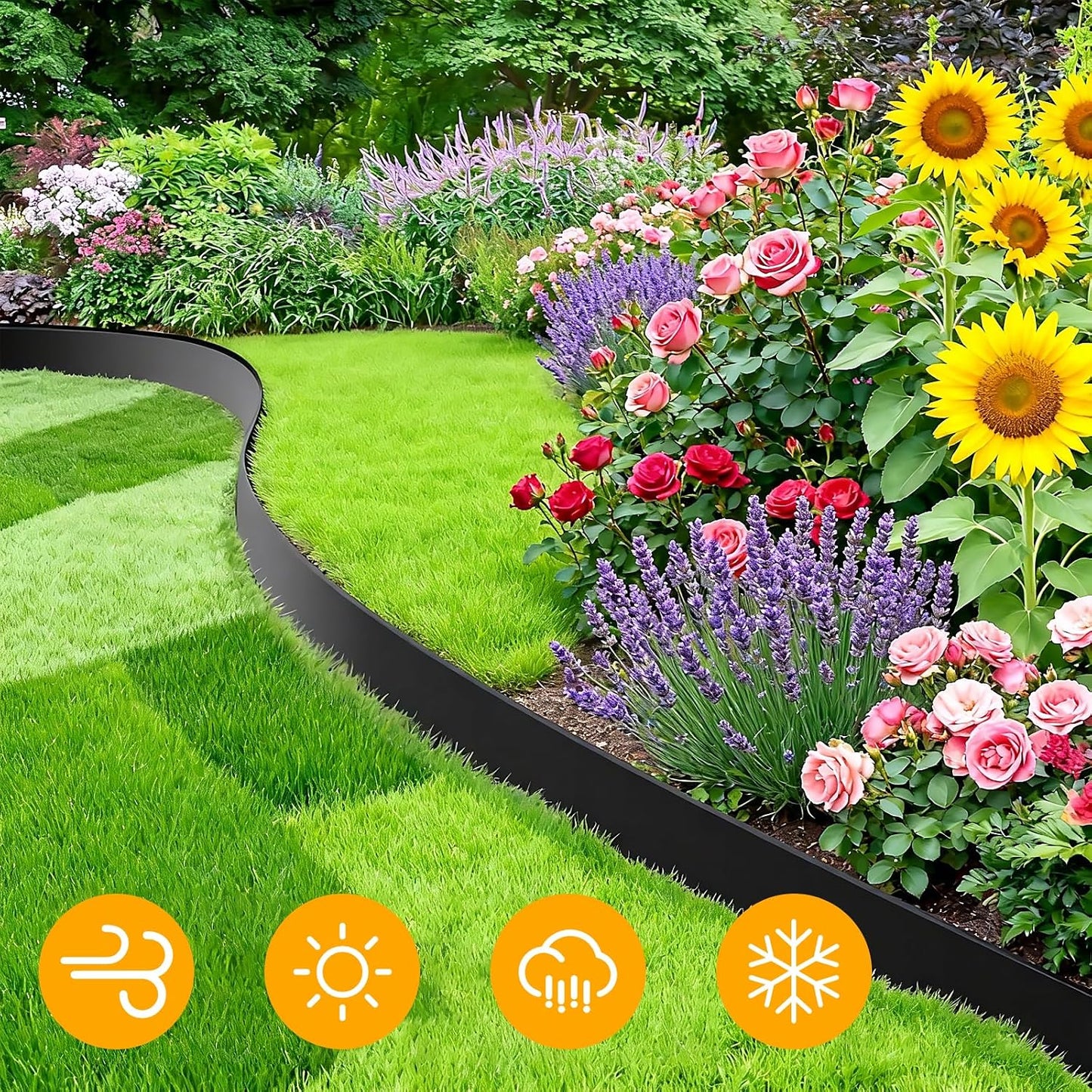 Garden Edging Border, 4 Inches Tall, 80 Feet Landscape Border Edging with 100 Metal Stakes, Plastic Edging for Landscaping, Flower Beds, Yards, Tree Rings, and Lawn Borders