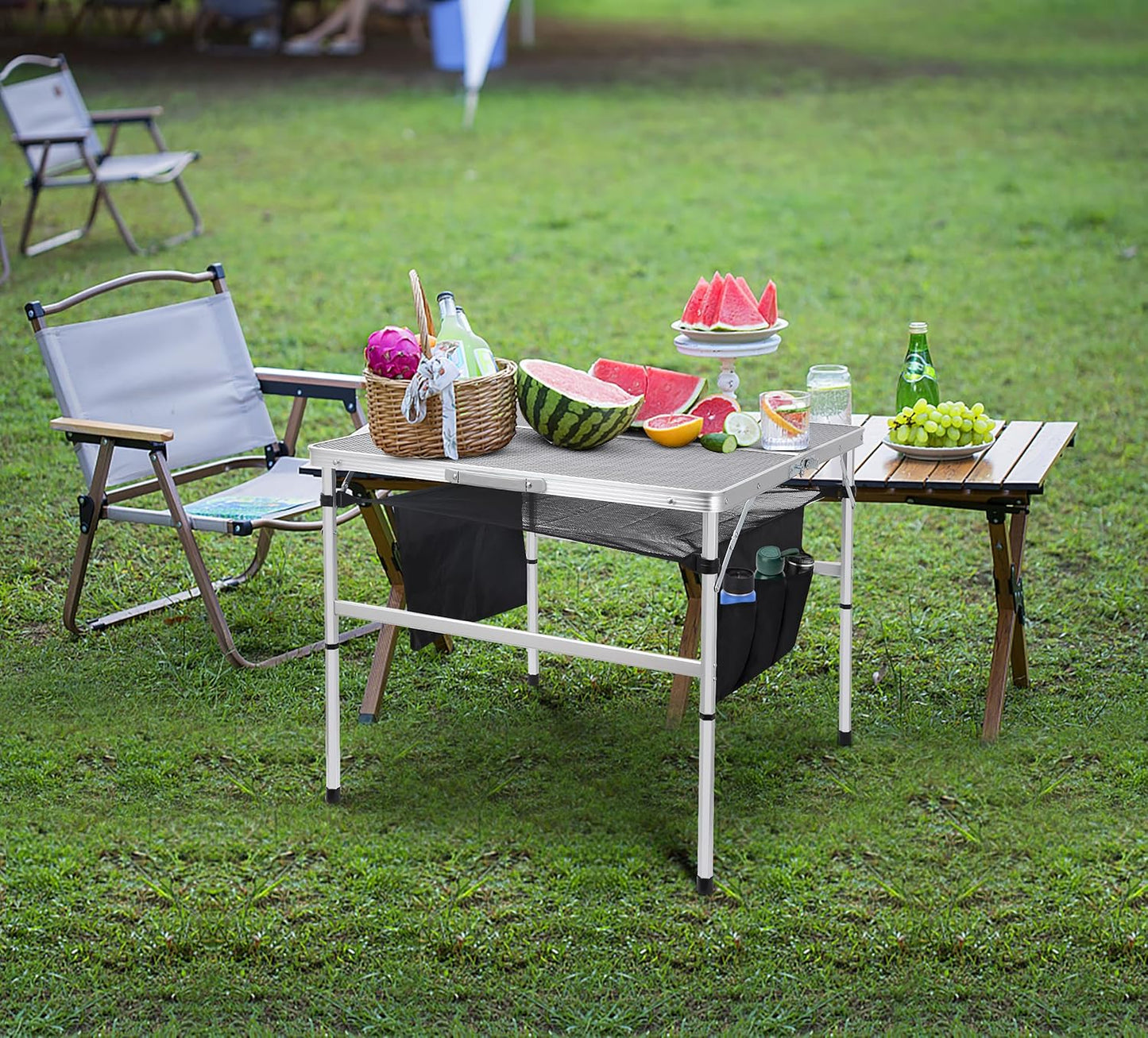 Nice C Square Table for Grill, Folding Table, Camping Table, Outdoor Table, Card Table, Height Adjustable, Mesh Bag Lightweight, Carry Handle, Aluminum (23.6"x23.6" White)