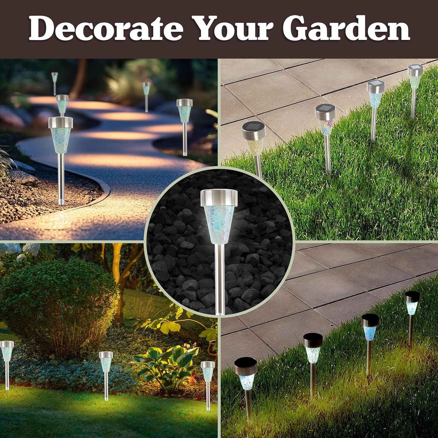 Solar Lights Outdoor Waterproof Garden Lights - 4-Pack LED Outdoor Lights - Mosaic Solar Pathway Lights - Outdoor Solar Lights for Yard, Patio, Driveway, or Landscape Lighting by Pure Garden (Silver)
