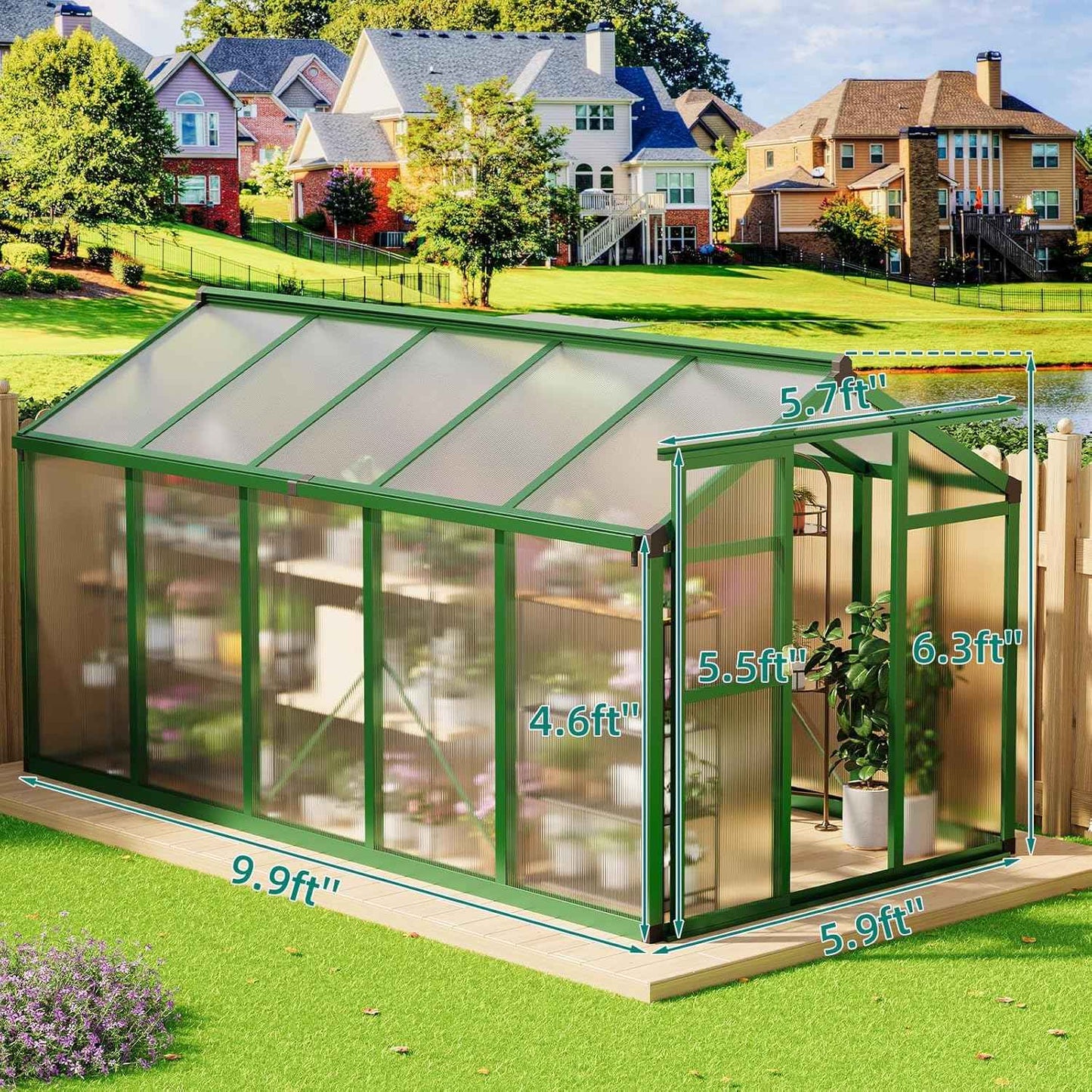 6x10 FT Greenhouse - Large Aluminum Greenhouses for Outdoors, Heavy Duty Polycarbonate Greenhouse with Roof Vent&Ground Nails, Walk-in Green Houses for Garden, Backyard, Patio, Easy Assembly