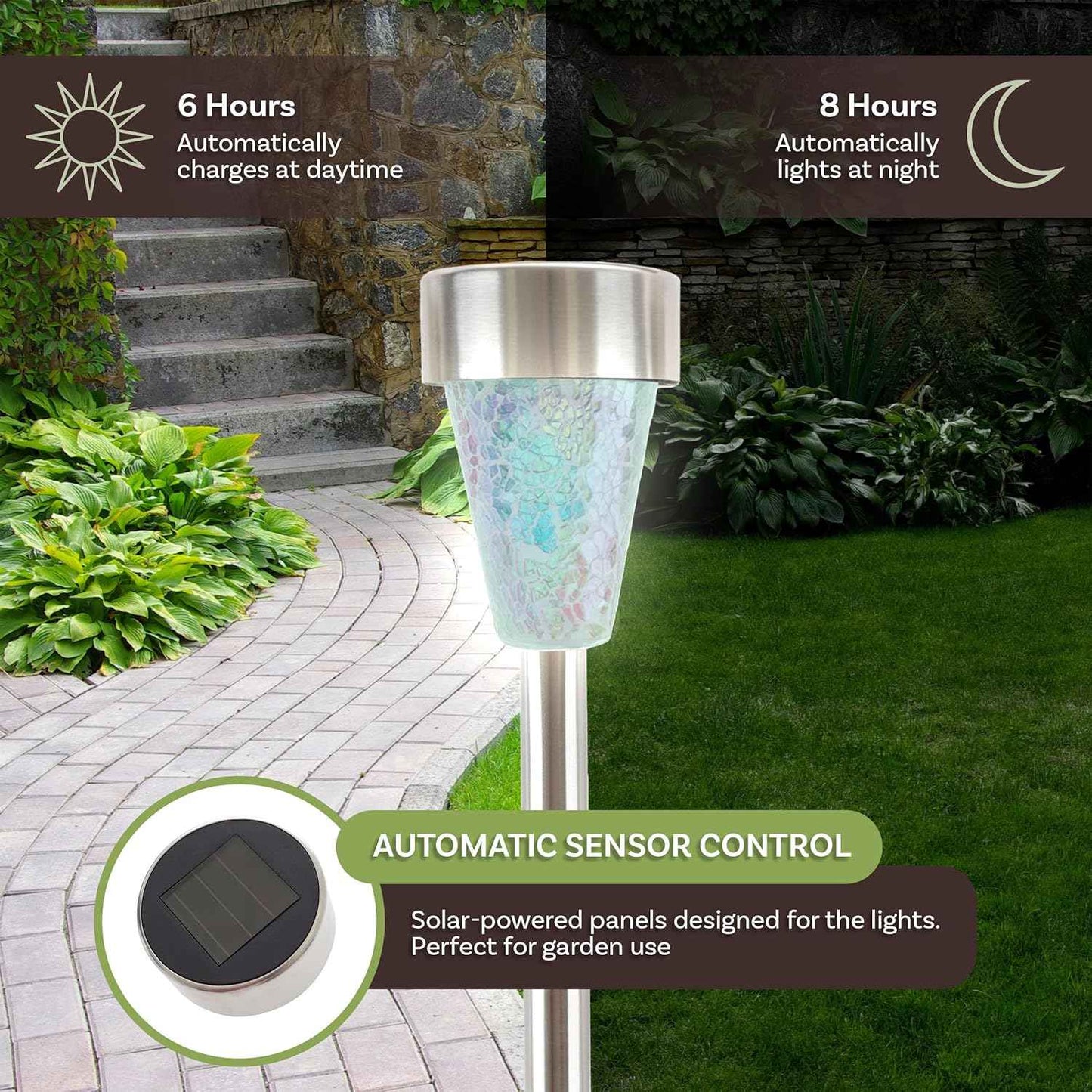 Solar Lights Outdoor Waterproof Garden Lights - 4-Pack LED Outdoor Lights - Mosaic Solar Pathway Lights - Outdoor Solar Lights for Yard, Patio, Driveway, or Landscape Lighting by Pure Garden (Silver)
