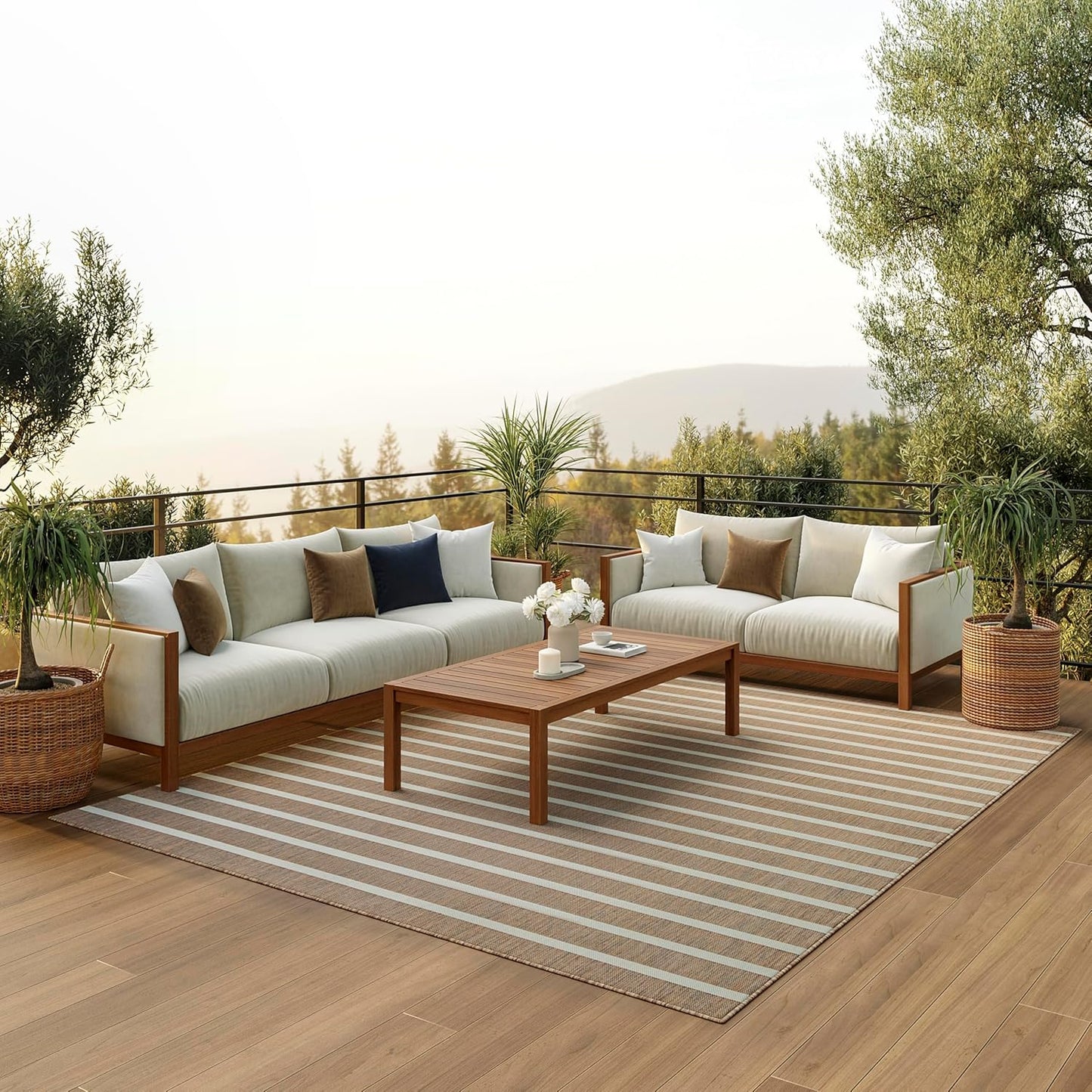 Nourison Home Positano Indoor/Outdoor Jute Ivory 6' x 9' Area Rug, Easy Cleaning, Non Shedding, Bed Room, Living Room, Dining Room, Deck, Backyard, Patio (6x9)