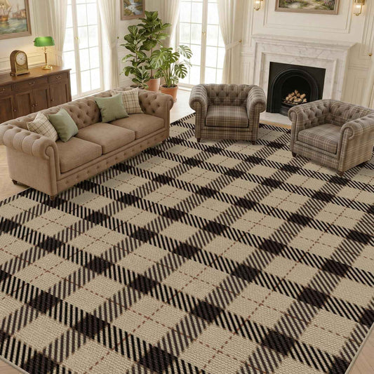 Neutral Easy Jute Rug 9x12 for Living Room, Large Indoor Outdoor Natural Color Farmhouse Area Rugs for Patio, Backyard and Dining Room, Plaid Woven Design, Non Shed, Washable Outside Carpet
