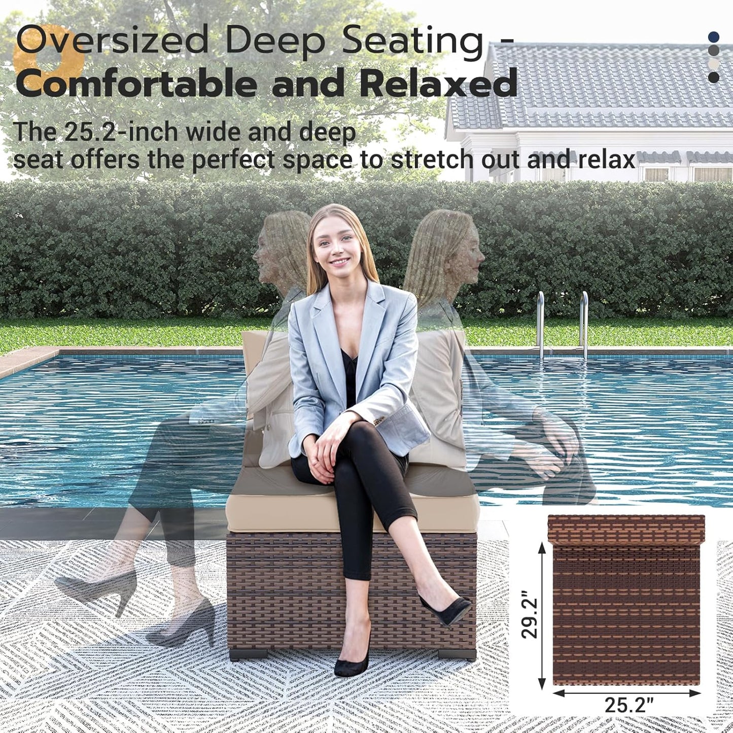 UDPATIO Patio Furniture Set with Fire Pit Table, 8 Piece Outdoor Sectional Modular Sofa, Wicker Outdoor Furniture Conversation Sets with Waterproof Cover for Backyard Deck(Brown/Khaki)