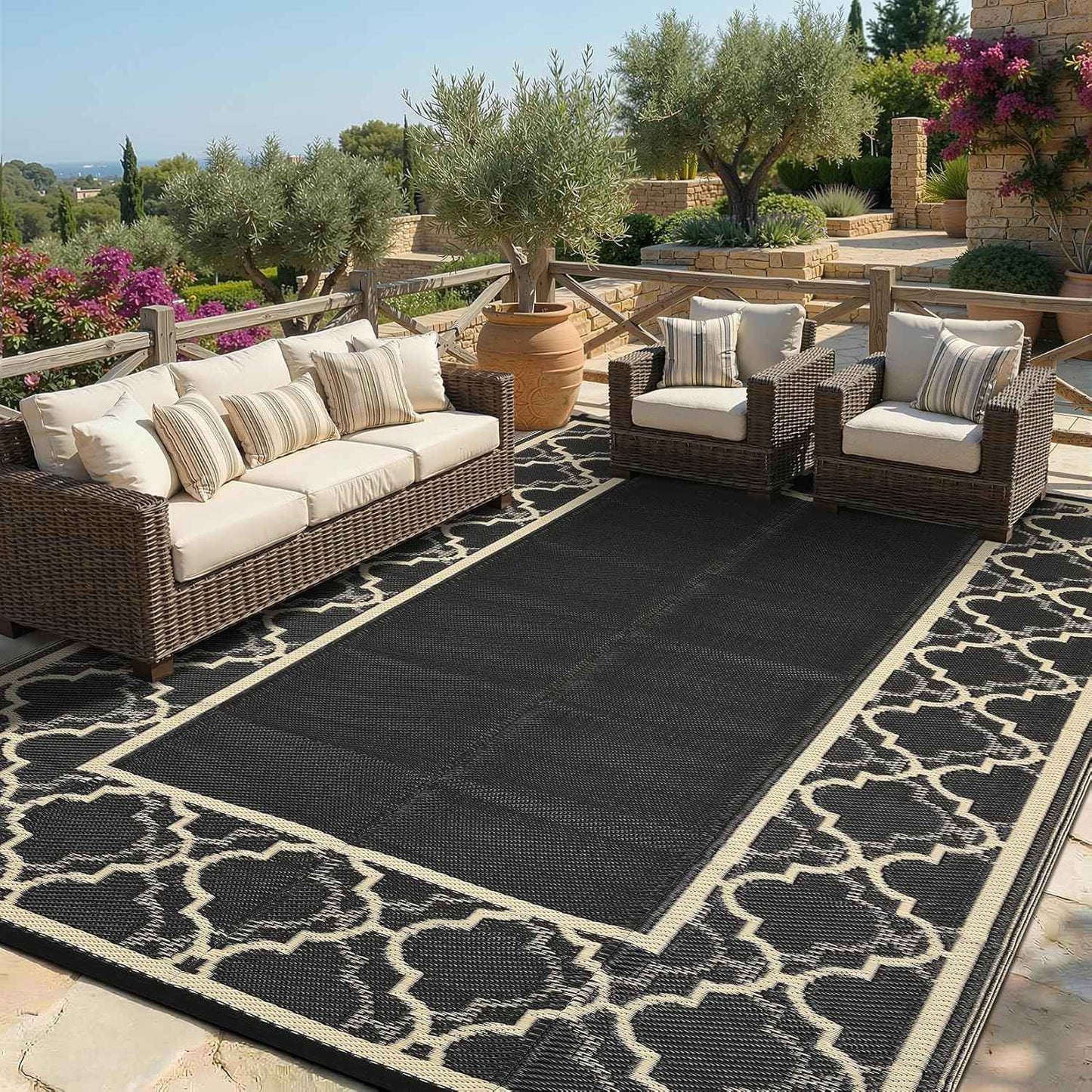 Garvee Reversible Outdoor Rug 8x10, Waterproof Outdoor Plastic Straw Rug with Interlacing Pattern, RV Mat for Picnics, Patio, Camping, Balcony, Deck, Backyard, Porch, Coffee