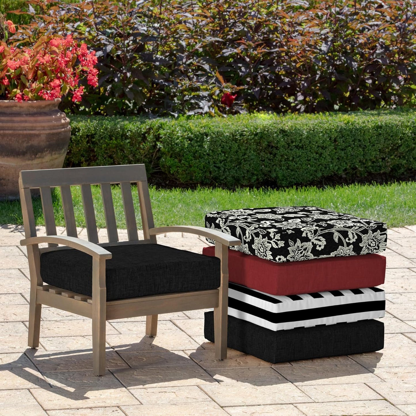 Arden Outdoor Deep Seat Bottom Cushion, 24 x 24, Rain-Proof, Fade Resistant 24 x 24, Black Leala