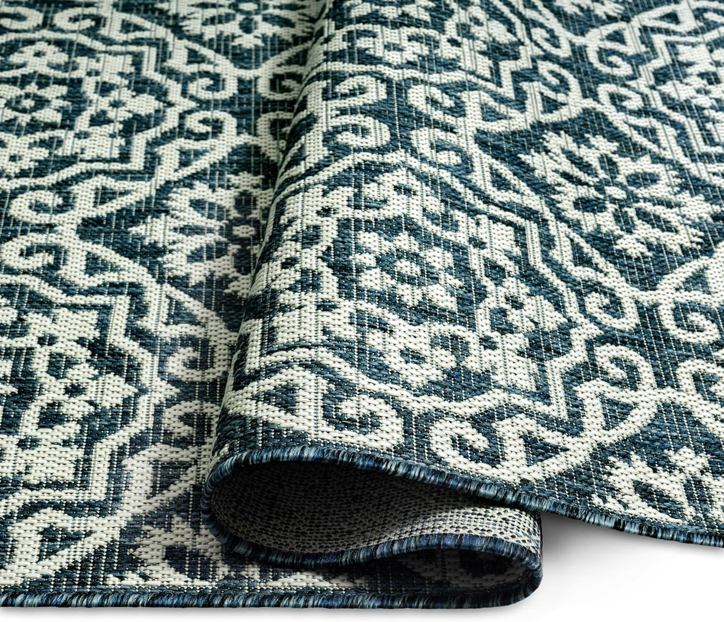 Nicole Miller New York Patio Country Julia Transitional Geometric Indoor/Outdoor Area Rug, Blue/White, 7'9"x10'2"