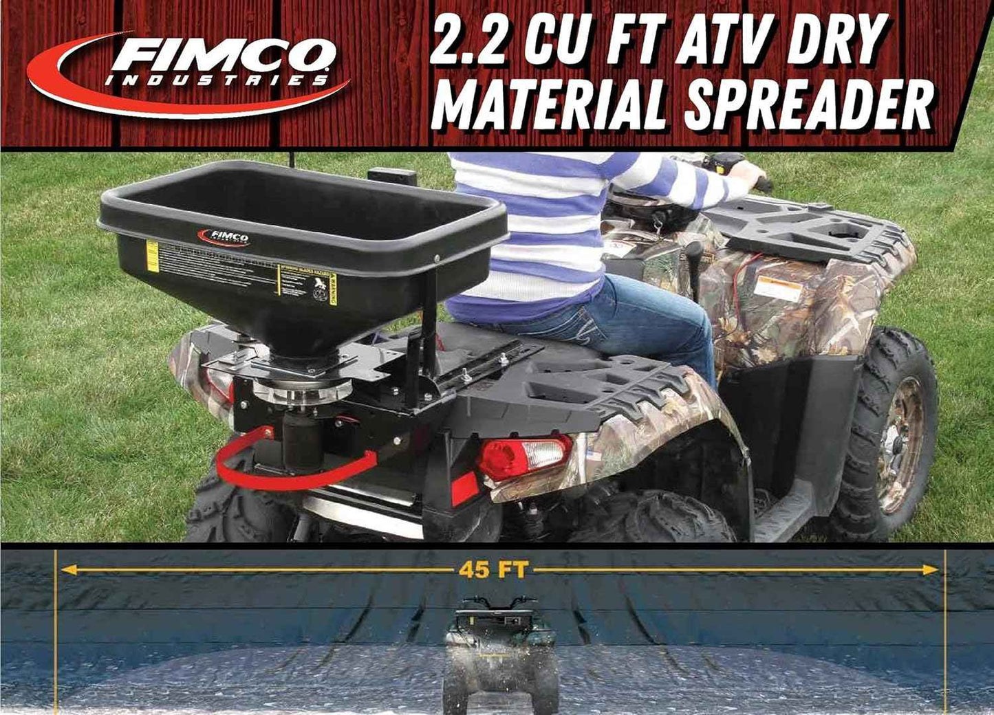 FIMCO 5301845 ATV Dry Material Spreader for Distribution & Broadcast, 12V, Polymer Hopper, 145 lbs