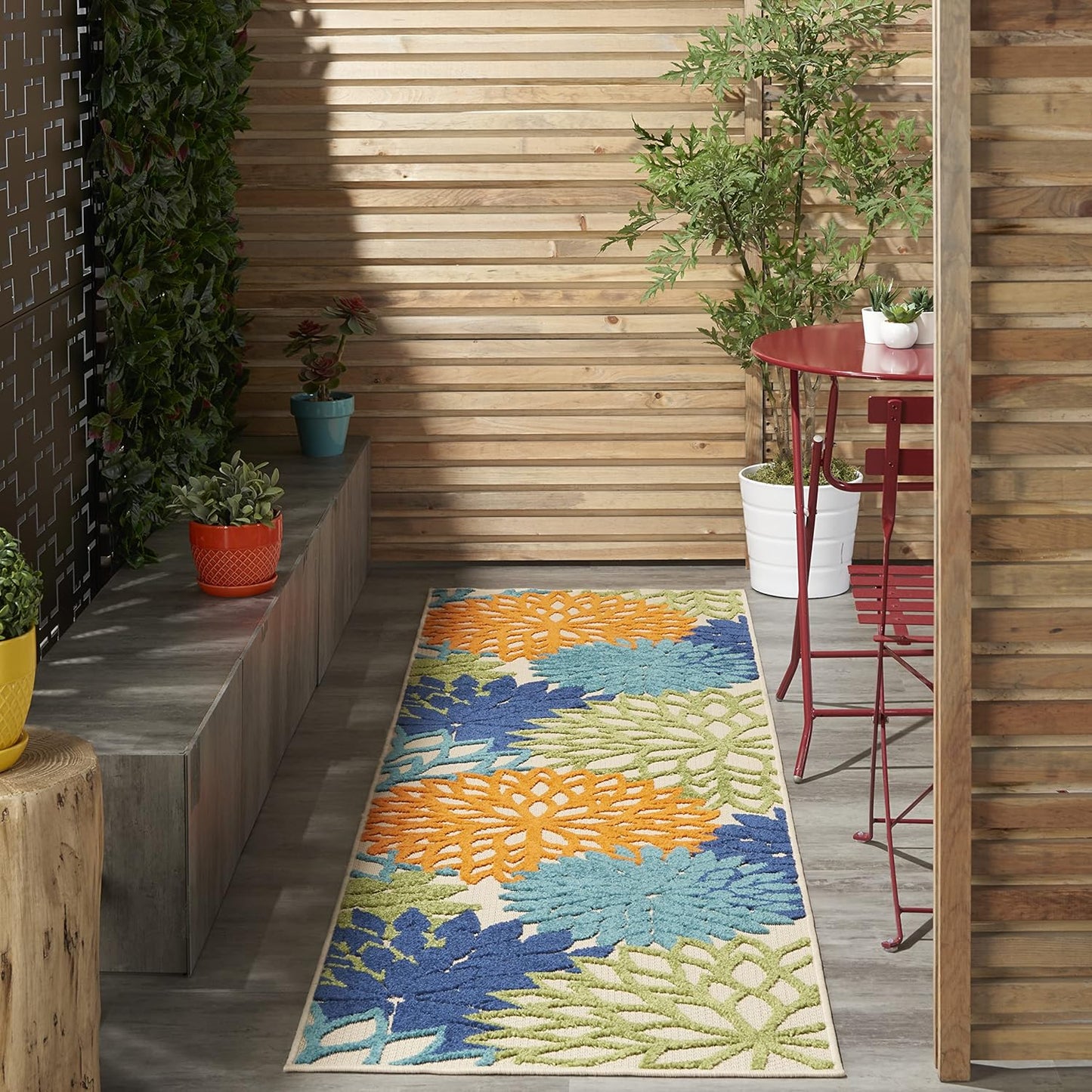 Nourison Aloha Indoor/Outdoor Multicolor 2'3'' x 10' Area-Rug, Tropical, Botanical, Easy-Cleaning, Non Shedding, Bed Room, Living Room, Dining Room, Deck, Backyard, Patio (2x10)