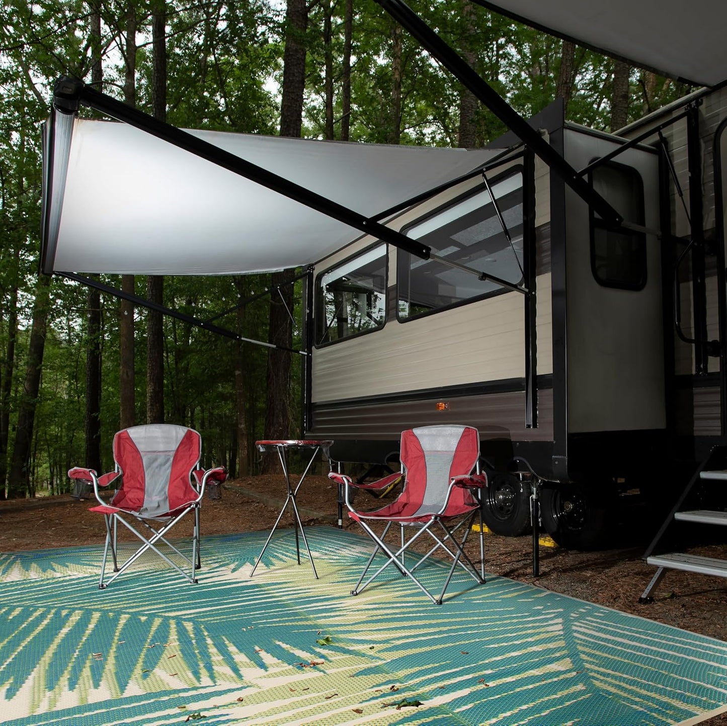 Rugshop Tropical Floral Reversible Foldable Waterproof Premium Recycled Plastic Outdoor Rugs for Patio,Backyard,RV,Deck,Picnic,Trailer,Beach,Camping Rug 6' X 9' Green