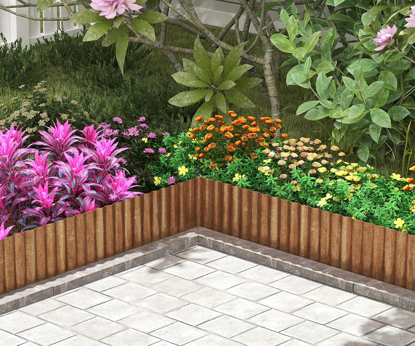 Metal Garden Edging Border, Corrugated Steel Landscaping, DIY for Lawn (Rusty, 10 Inch x 10FT)
