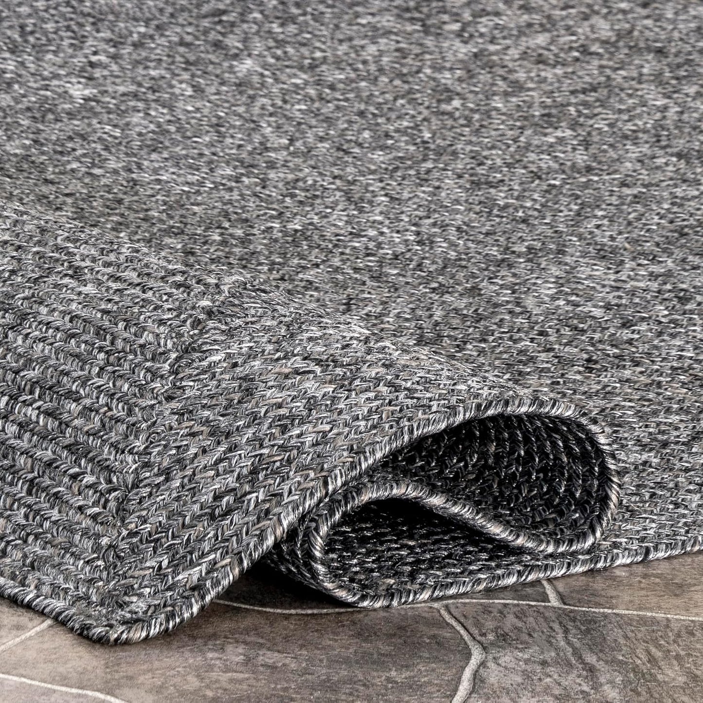 nuLOOM 2' x 18' Solid Hand Braided Indoor/Outdoor Area Rug, Pet-Friendly, High Traffic, Weather Resistant, for Patio, Balcony, Bedroom, Living, Dining Room, Wynn Charcoal