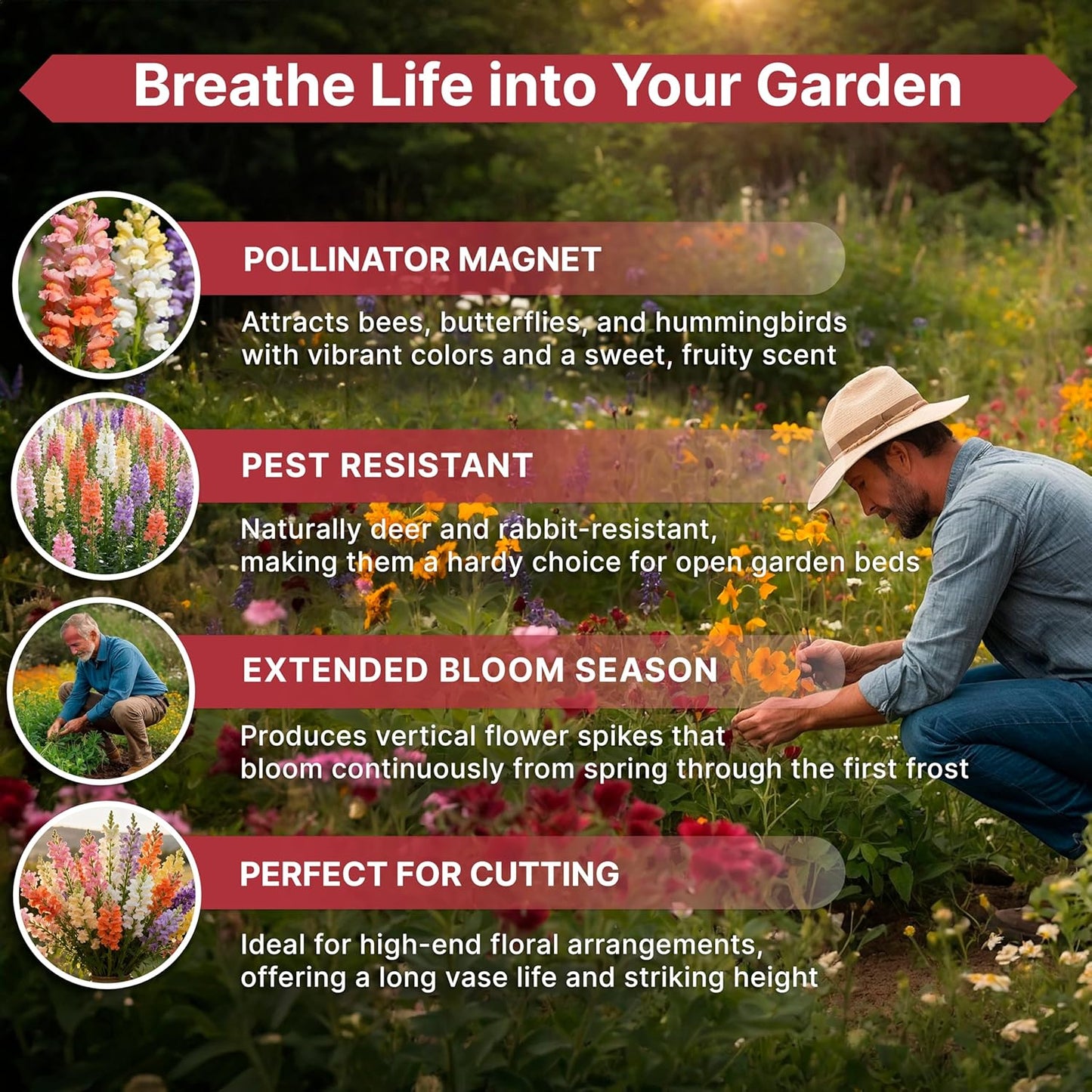 Snapdragon Flower Seeds Pack 1 oz - Over 414,500 Non-GMO Heirloom Snapdragon Seeds for Planting Indoor & Outdoor Gardening, Flower Seed for Home and Garden in Individual Packet, Floral Perennial Mix