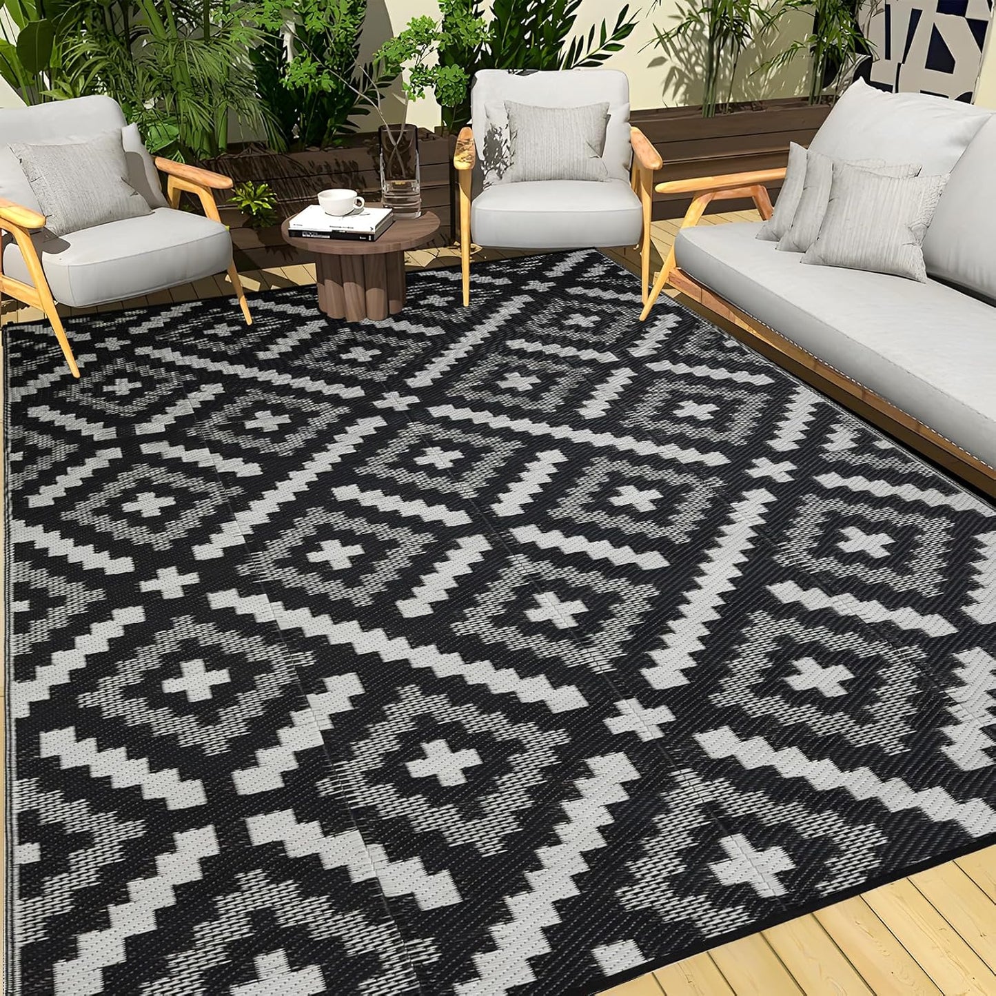 Outdoor Rug 6x9 ft Waterproof, Reversible Outdoor Plastic Straw Rug for Patios Clearance, Outdoor Area Rug Carpet RV Mat for Camping Backyard Deck Porch