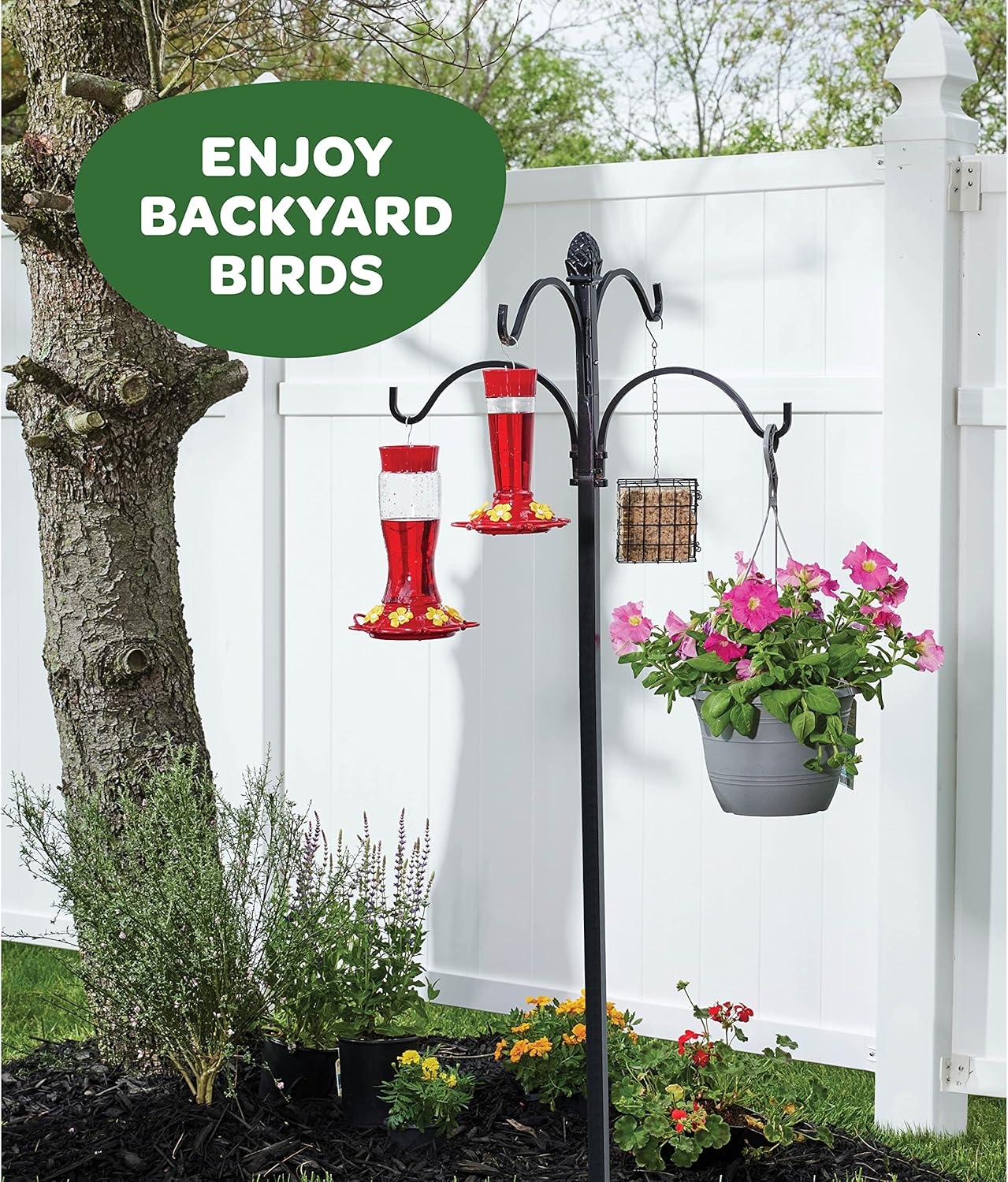 Hummingbird Feeder 10 oz [2 Pack] Glass Hummingbird Feeders for Outdoors, with Built-in Ant Guard - Circular Perch with 5 Feeding Ports - Wide Mouth for Easy Filling/2 Part Base for Easy Cleaning