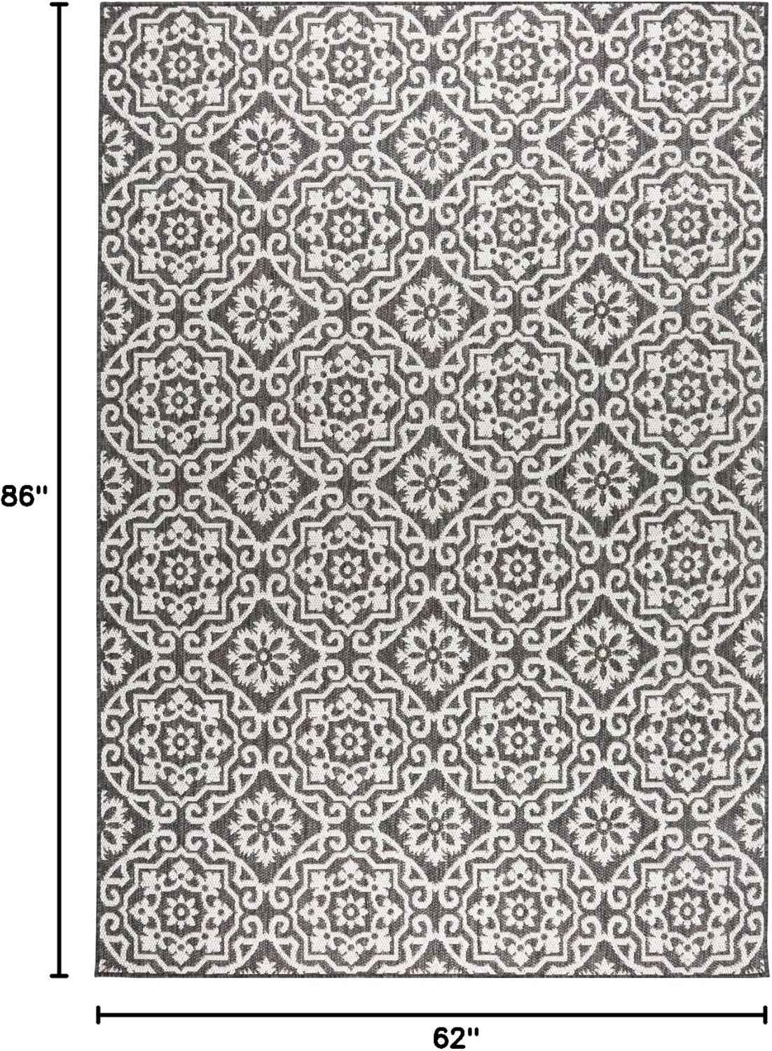 Nicole Miller New York Patio Country Danica Transitional Geometric Indoor/Outdoor Area Rug, Black/Grey, 5'2"x7'2"