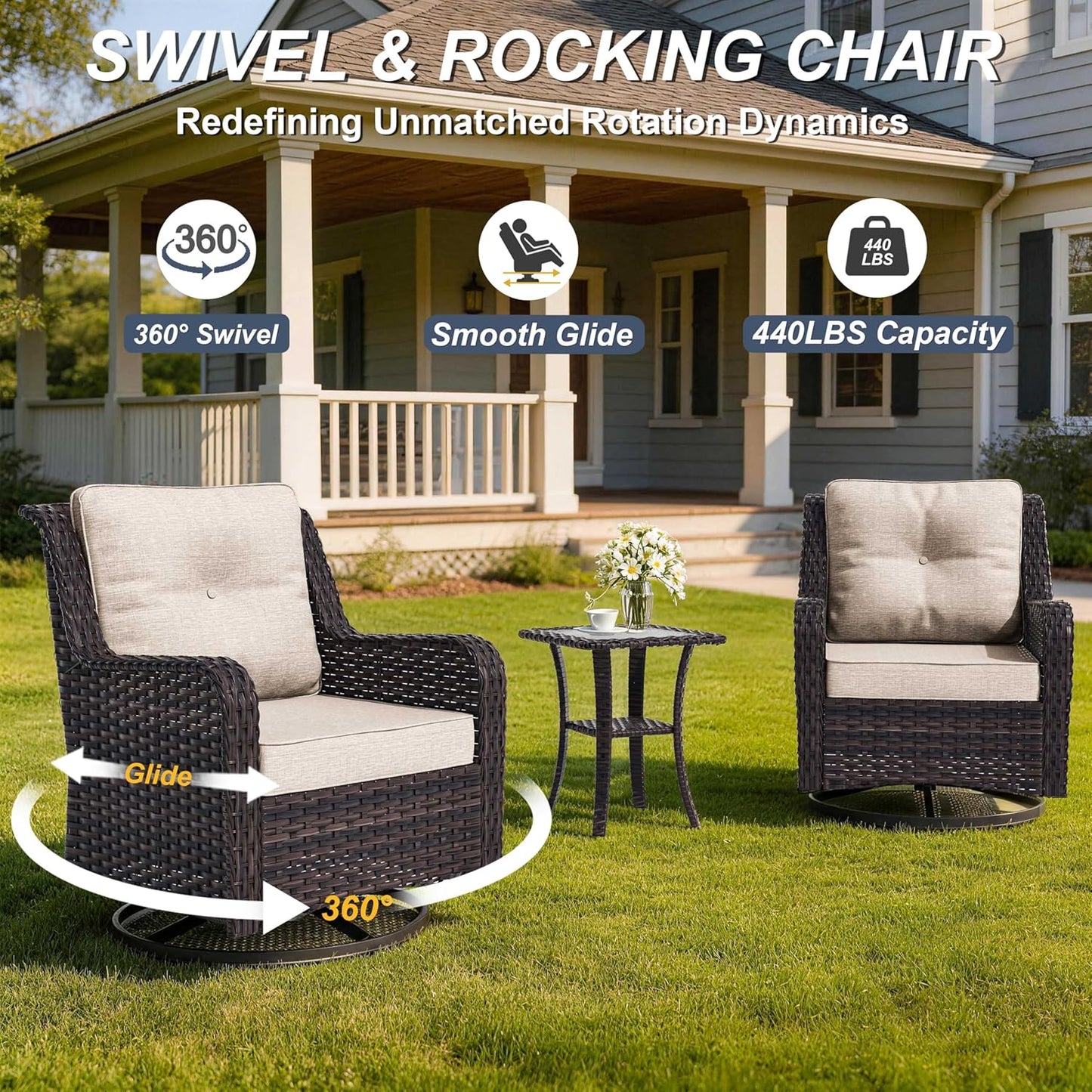 7-Piece Patio Furniture Set, Outdoor Thick Wicker Sectional Sofas with 2 Swivel Chairs, High Back Sectional Sofa Couch, Outdoor Conversation Set for Backyard, Porch, Deck, Brown