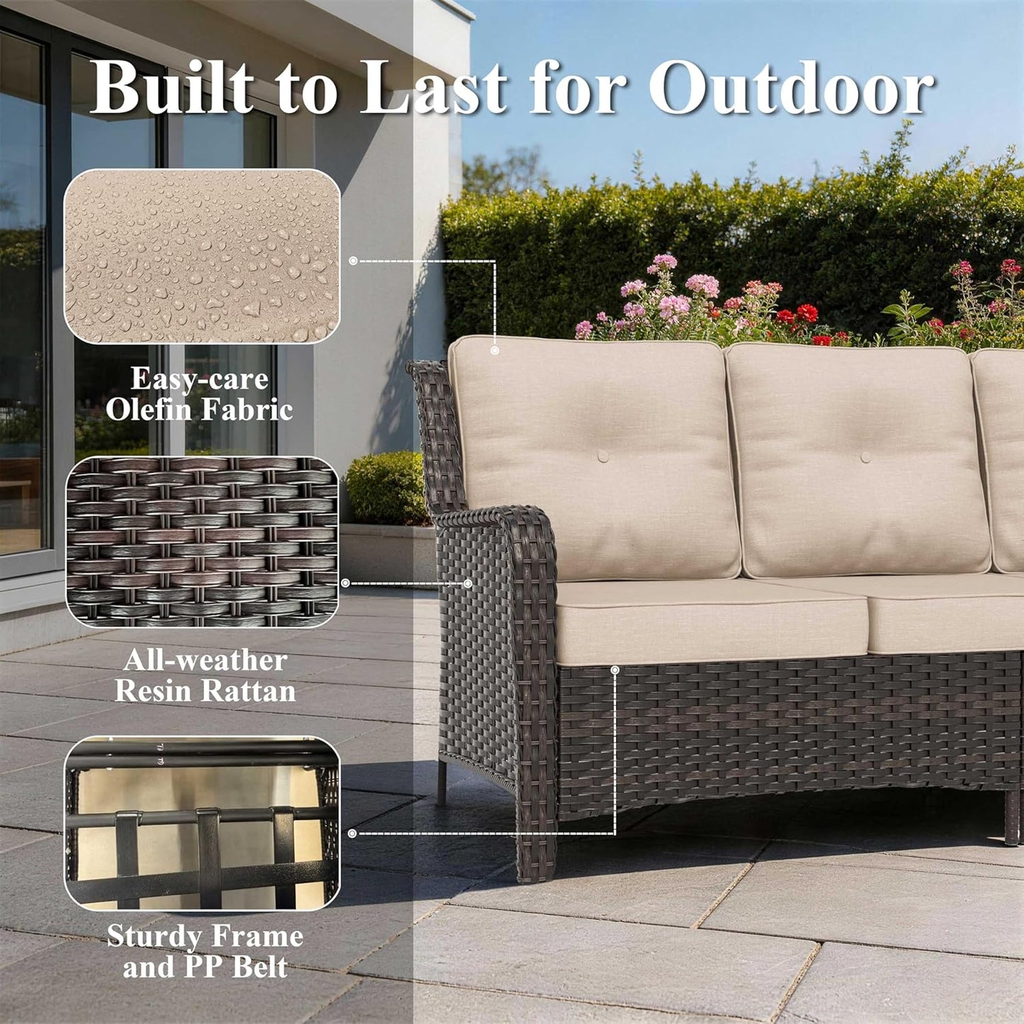 7-Piece Patio Furniture Set, Outdoor Thick Wicker Sectional Sofas with 2 Swivel Chairs, High Back Sectional Sofa Couch, Outdoor Conversation Set for Backyard, Porch, Deck, Brown