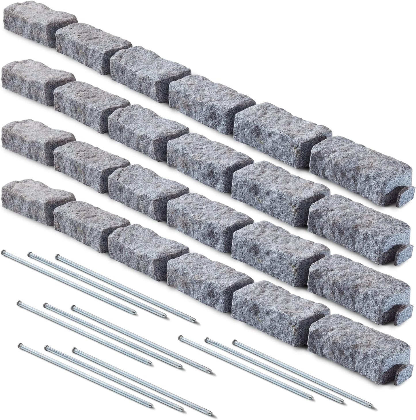 Beuta Landscape Edging | Garden Edging Border | Faux Stone Bricks for Lawn edging, Flower beds, Pathways & Yard Edging– 4 Packs | Each Section Has 6 Bricks 48"L x 4"W x 2.25"H | 12 Spikes |Greystone