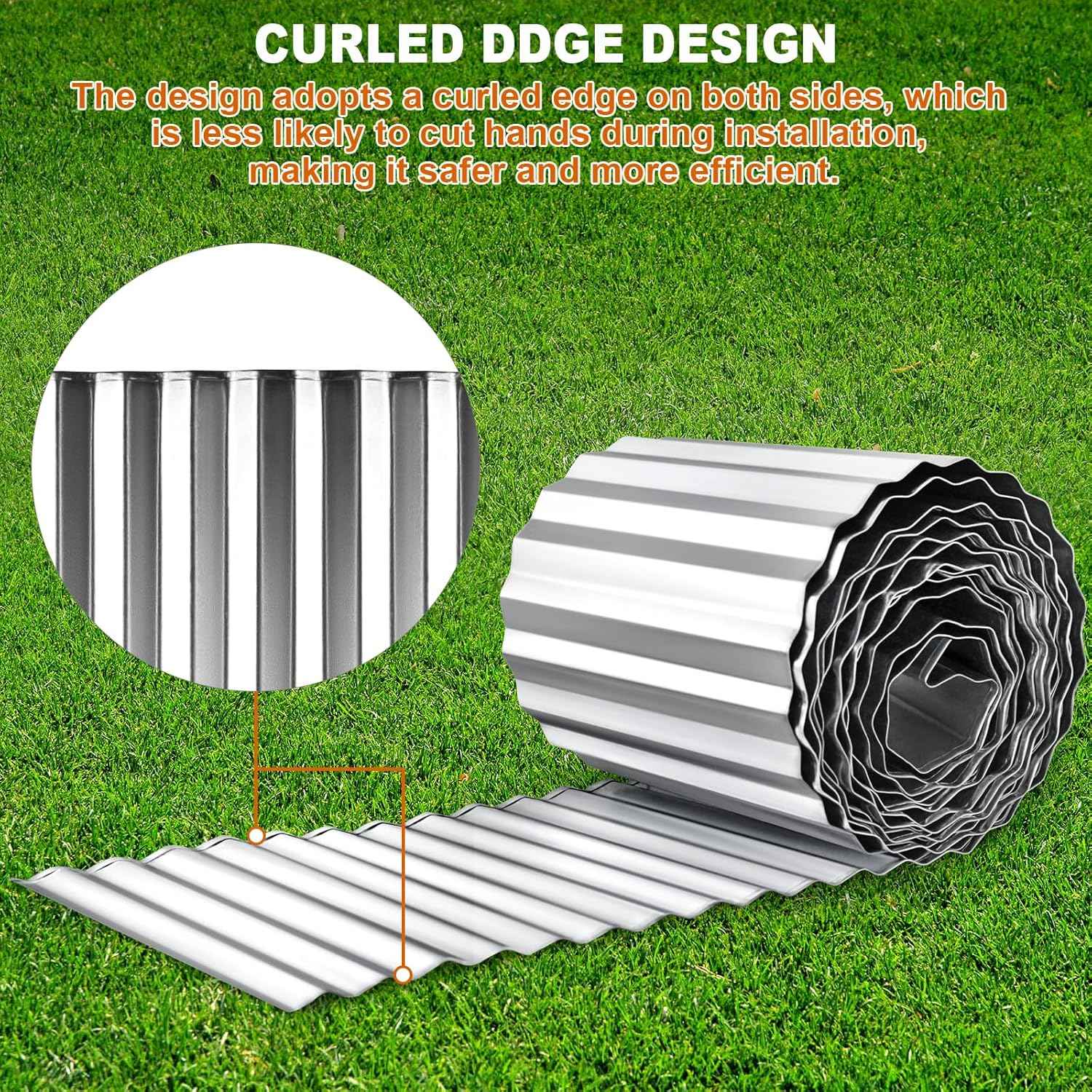Corrugated Garden Edging 12" x 20',Metal Landscape Edging Sturdy Garden Long Strips,Metal Edging for Landscaping,Steel Garden Edging (Silver)