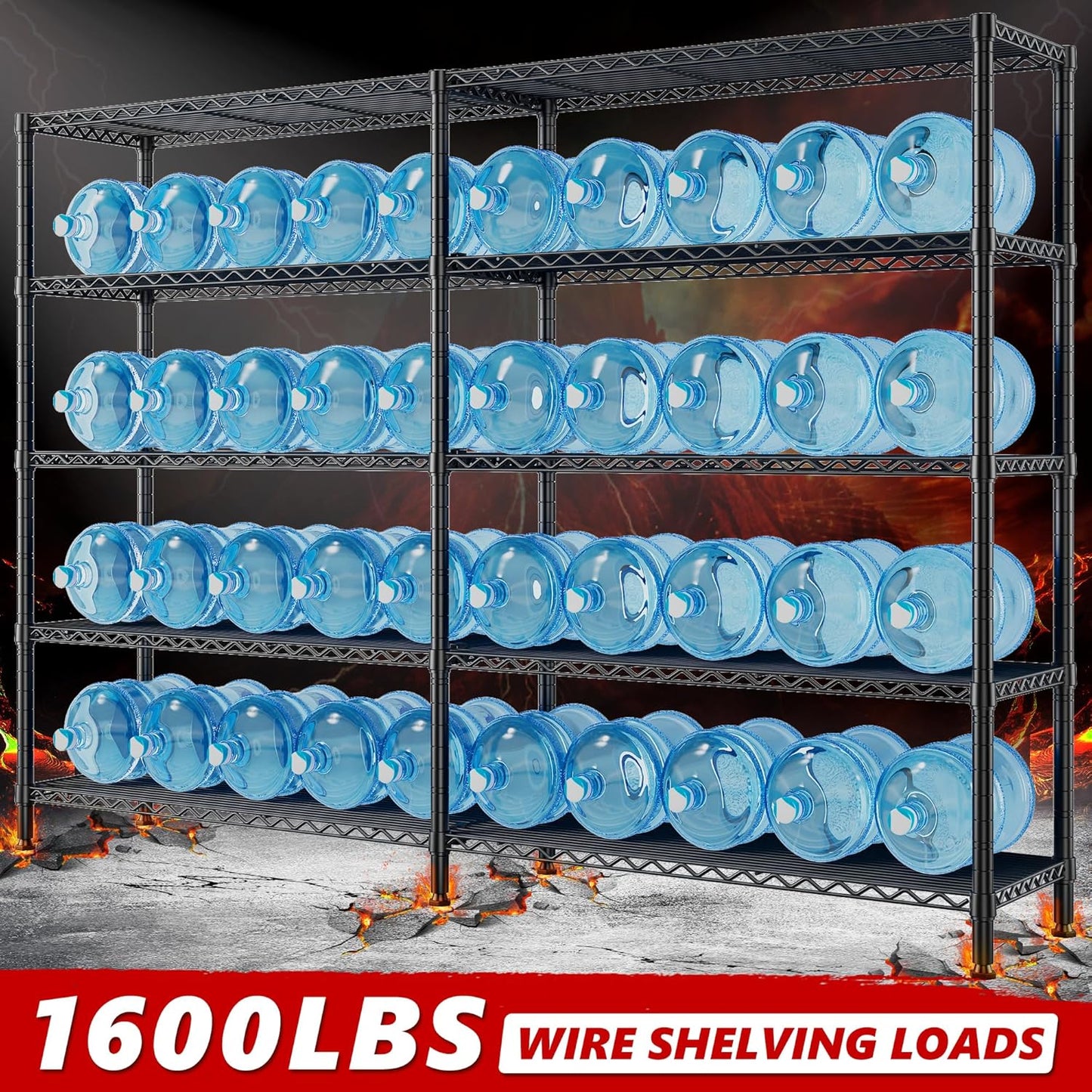 REIBII 72.8" W Storage Shelves Load 1600LBS, 5 Tier Metal Shelving Unit Wire Shelving for Storage Rack Heavy Duty Metal Shelves for Garage Pantry Kitchen, 17.7" D x 72.8" W x 70.9" H