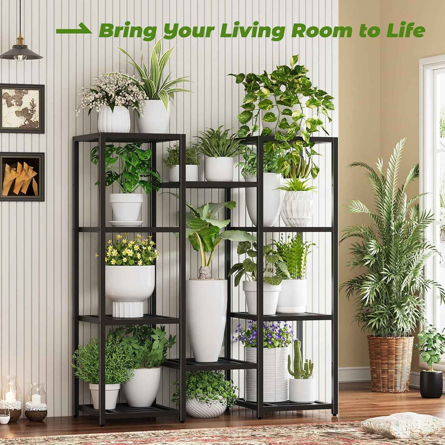 Plant Stand Indoor Outdoor,10 Tier Tall Metal Plant Stands Holder,Heavy Duty Wrought Iron Plant Shelves for Multi Large Pots,Black Tiered Flower Display Riser for Living Room,Patio,Balcony