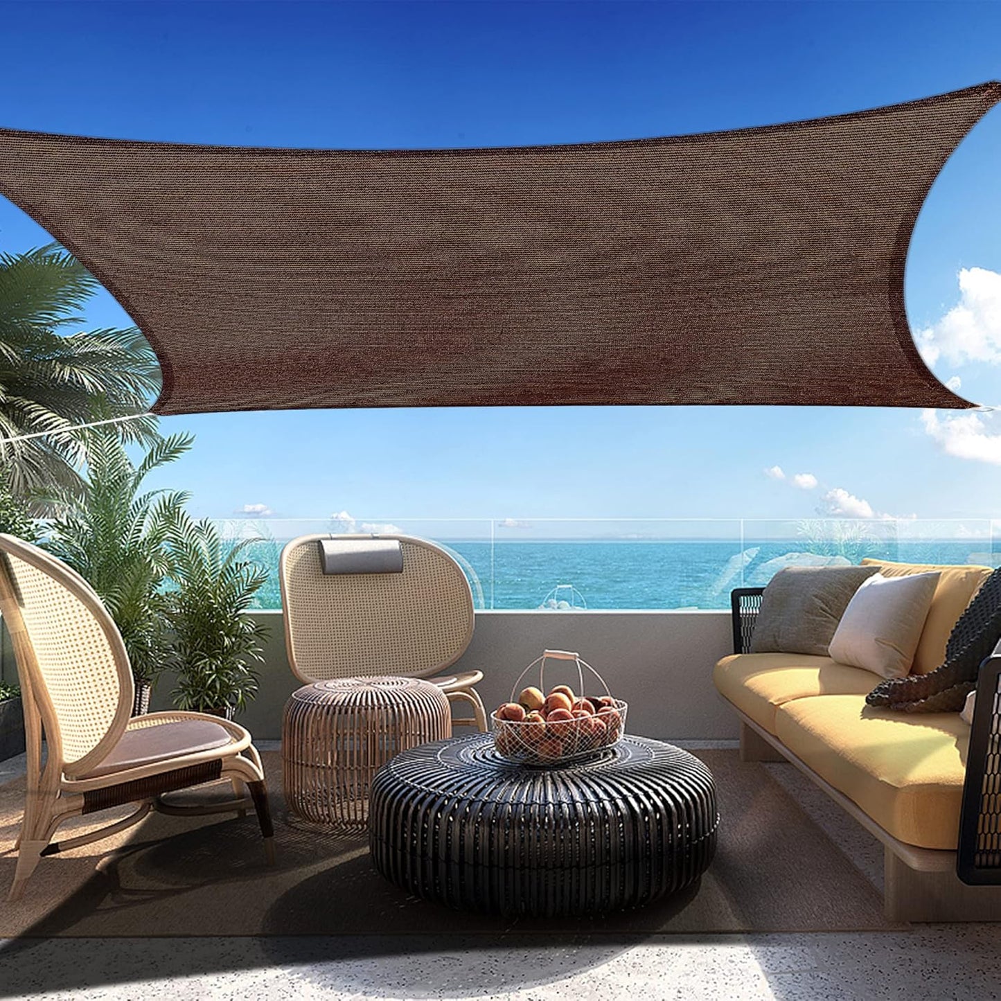 20' x 21' Brown Rectangle Sun Shade Sail SSP1212 Canopy Durable Fabric UV Block Awning,We Make Custom Orders