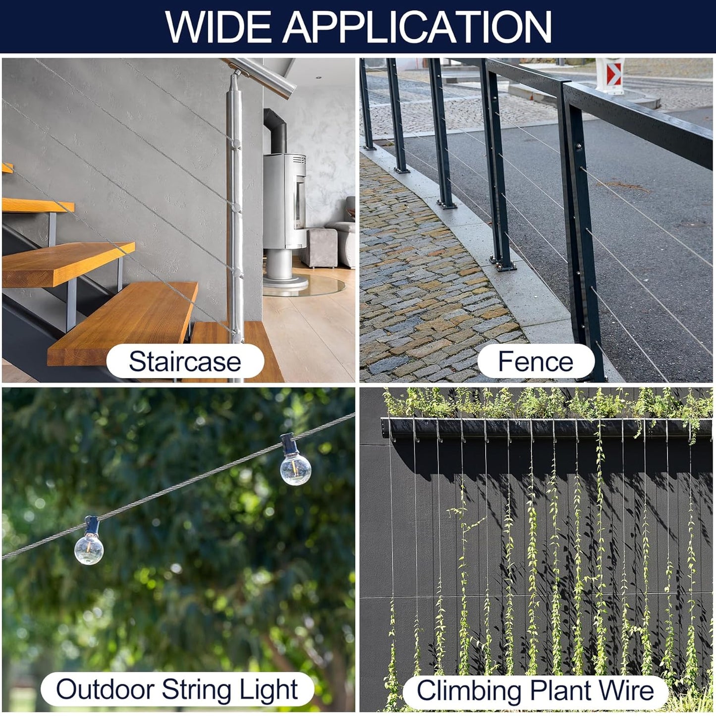 1/8" Wire Rope Kit 236FT Stainless Steel Aircraft Cable with M5 Turnbuckles, 7x7 Strand Core Vinyl Coated Guy Wire Tensioner Kit for Garden String Light, Pictuer, Clothes, Curtain Hanging