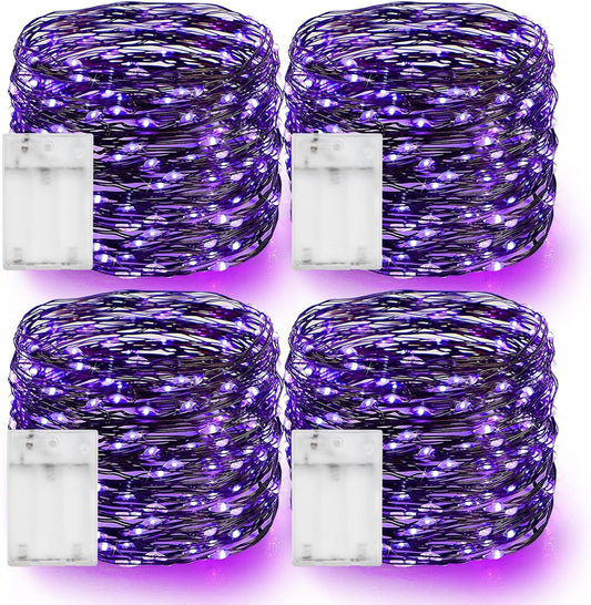 Dazzle Bright Purple Fairy String Lights, 4 Pack Total 80FT 240LED Copper Wire Battery Operated Waterproof Lights, Halloween Decorations for Indoor Home Outdoor Patio Yard Party Decor