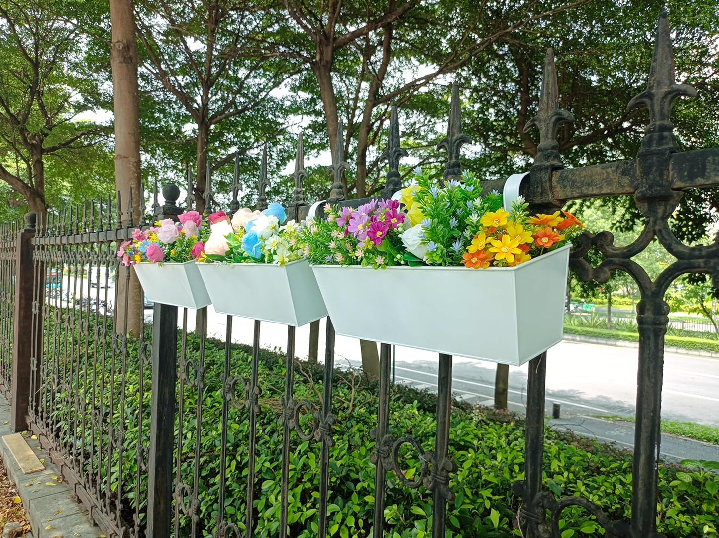 3 Pcs Large Hanging Flower Pots for Railing Or Fence 16 Inch Railing Planter Box for Any Balcony, Porch or Deck Countryside Style Window Planter Boxes Are Perfect to Herbs & Flowers for Garden (White)