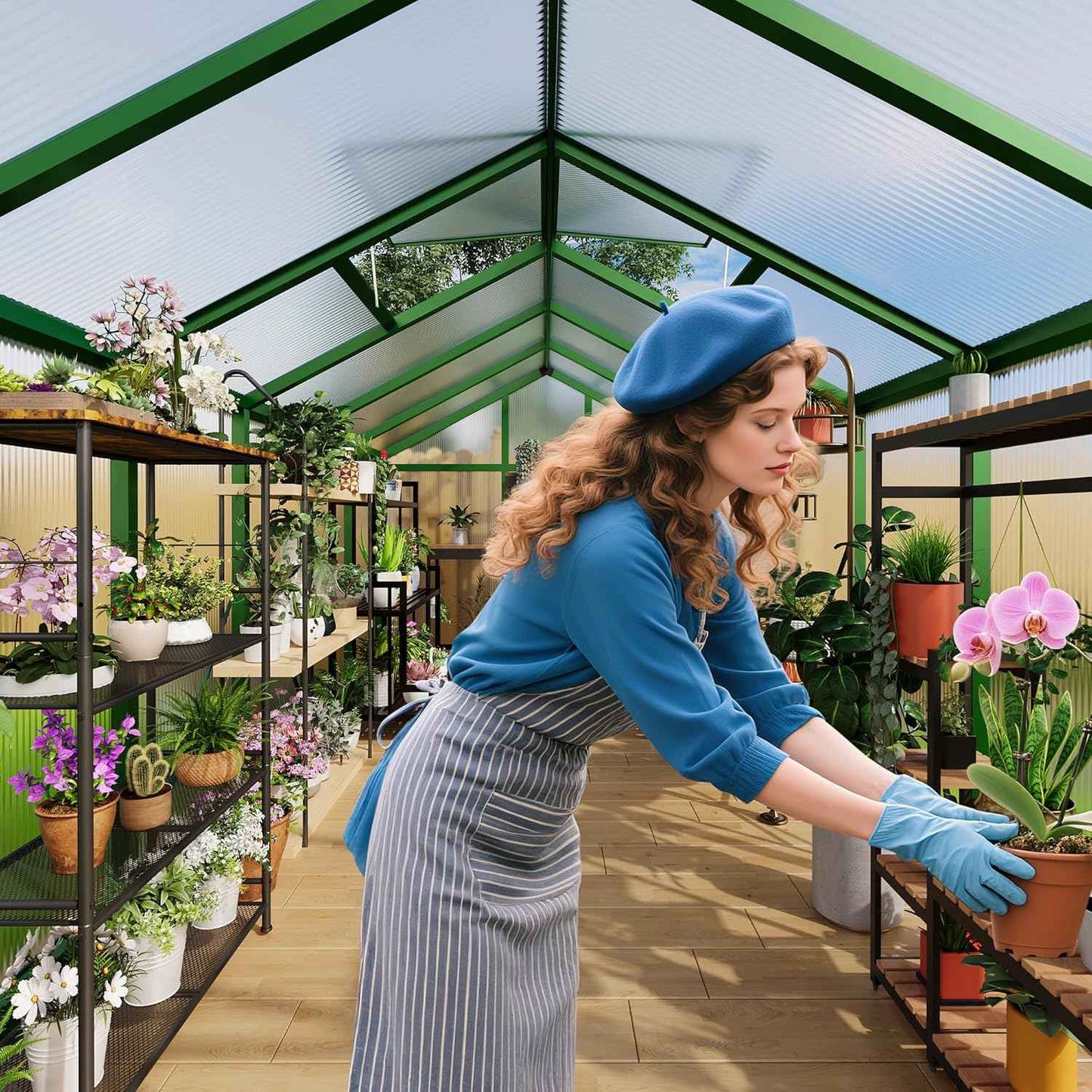 8x10 FT Greenhouse for Outdoors, Polycarbonate Greenhouse with Roof Vent, Ground Nails, Lockable Push Door, Aluminum Large Walk-in Green House for Outside Garden Backyard, Patio, Lawn, Green