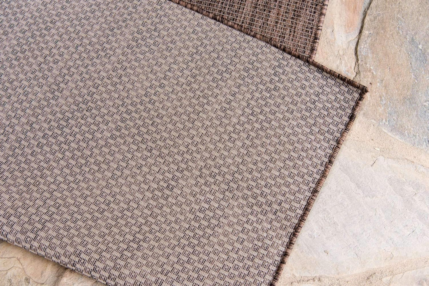 Unique Loom Collection Casual Transitional Solid Heathered Indoor/Outdoor Flatweave Area Rug (7' 1" x 10' Rectangle, Light Brown/Ivory)