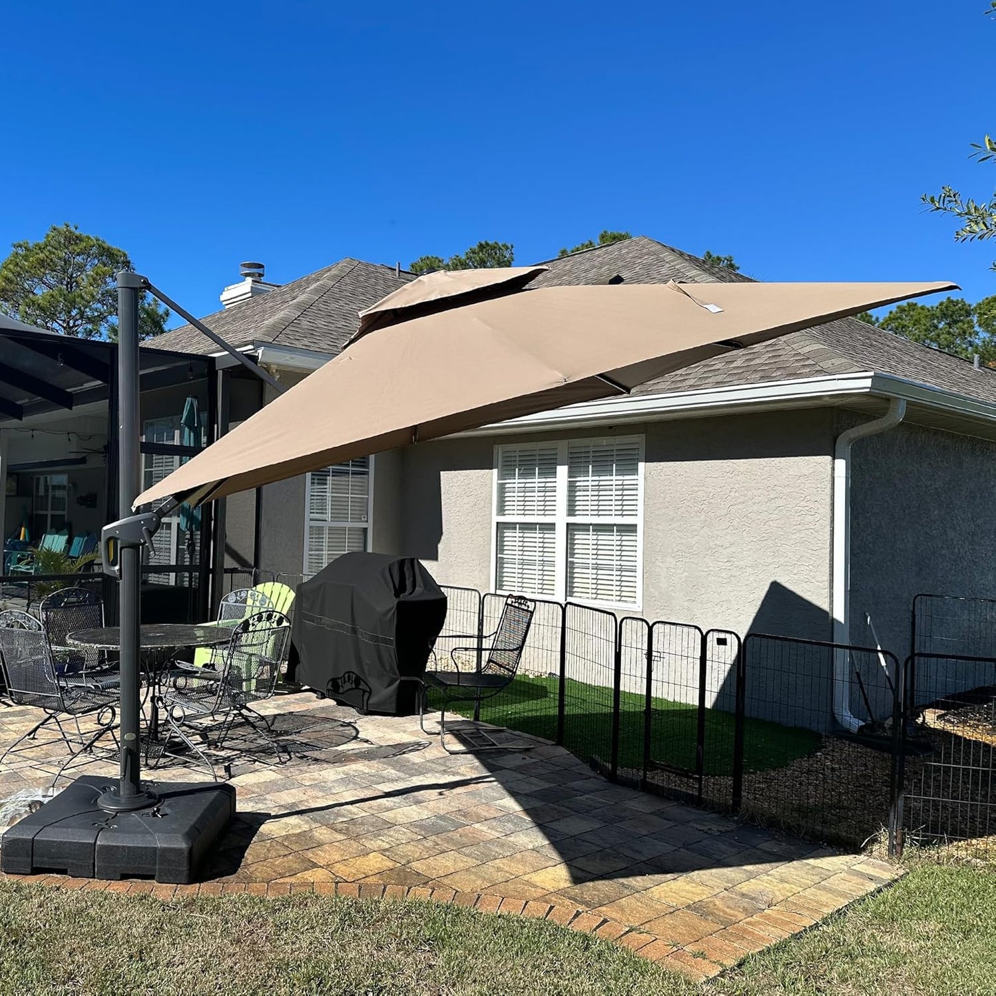 PURPLE LEAF 11FT Cantilever Outdoor Umbrellas Large Patio Umbrella Hanging Double Top Square Offset Umbrella with 360°Rotation Tilting Umbrella Outdoor Patio, Taupe