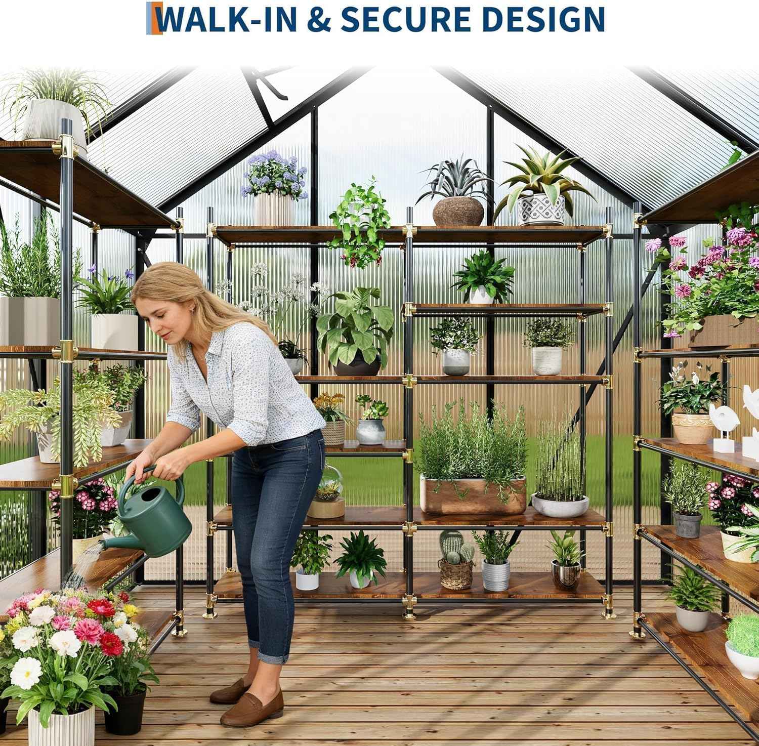 6x4 ft Greenhouse, Walk in Polycarbonate Greenhouses for Outdoors with Roof Vent&Sliding Door, Heavy Duty Green House with Aluminum Frame for Outside Garden Backyard, Patio, Lawn, Black