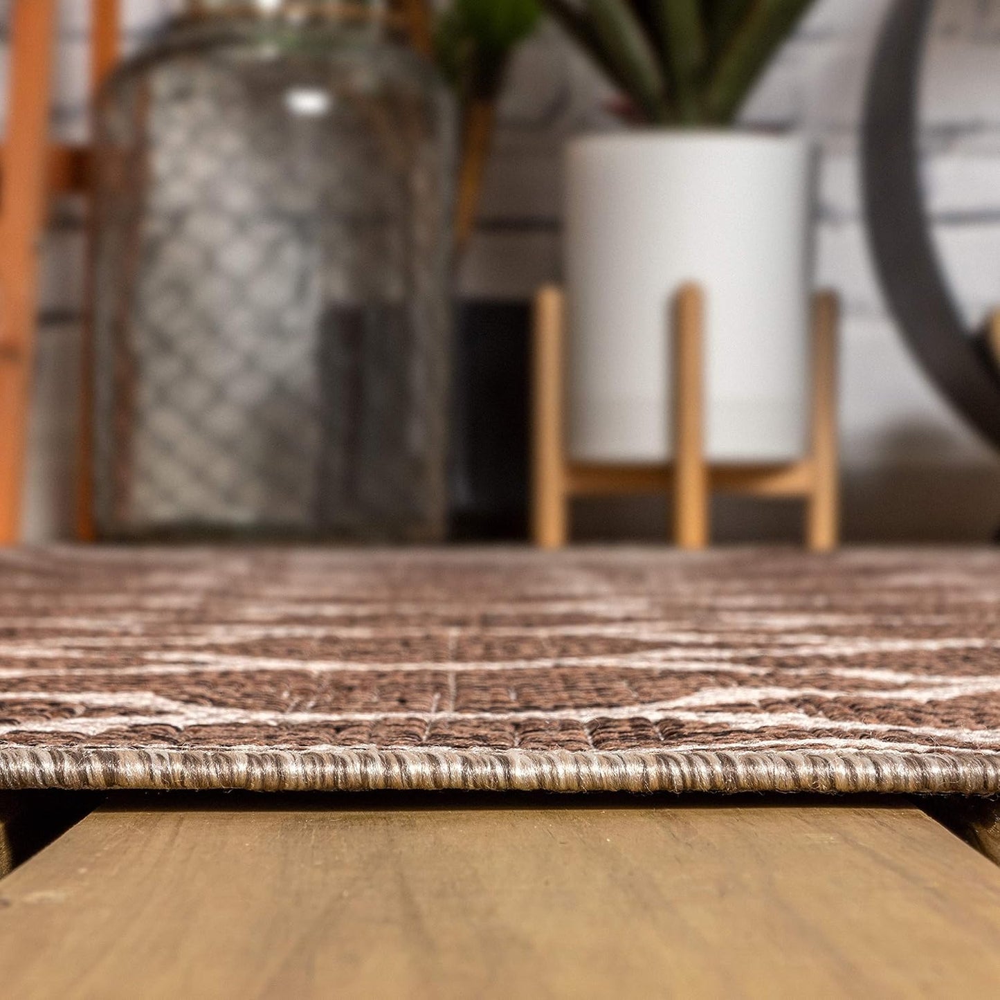 Eyely BMS109B-5TGN Trebol Moroccan Trellis Textured Weave Espresso/Taupe 5' Octagon Indoor/Outdoor Area Rug, Espresso/Taupe, 5' Octagon, Indoor/Outdoor, Area Rug