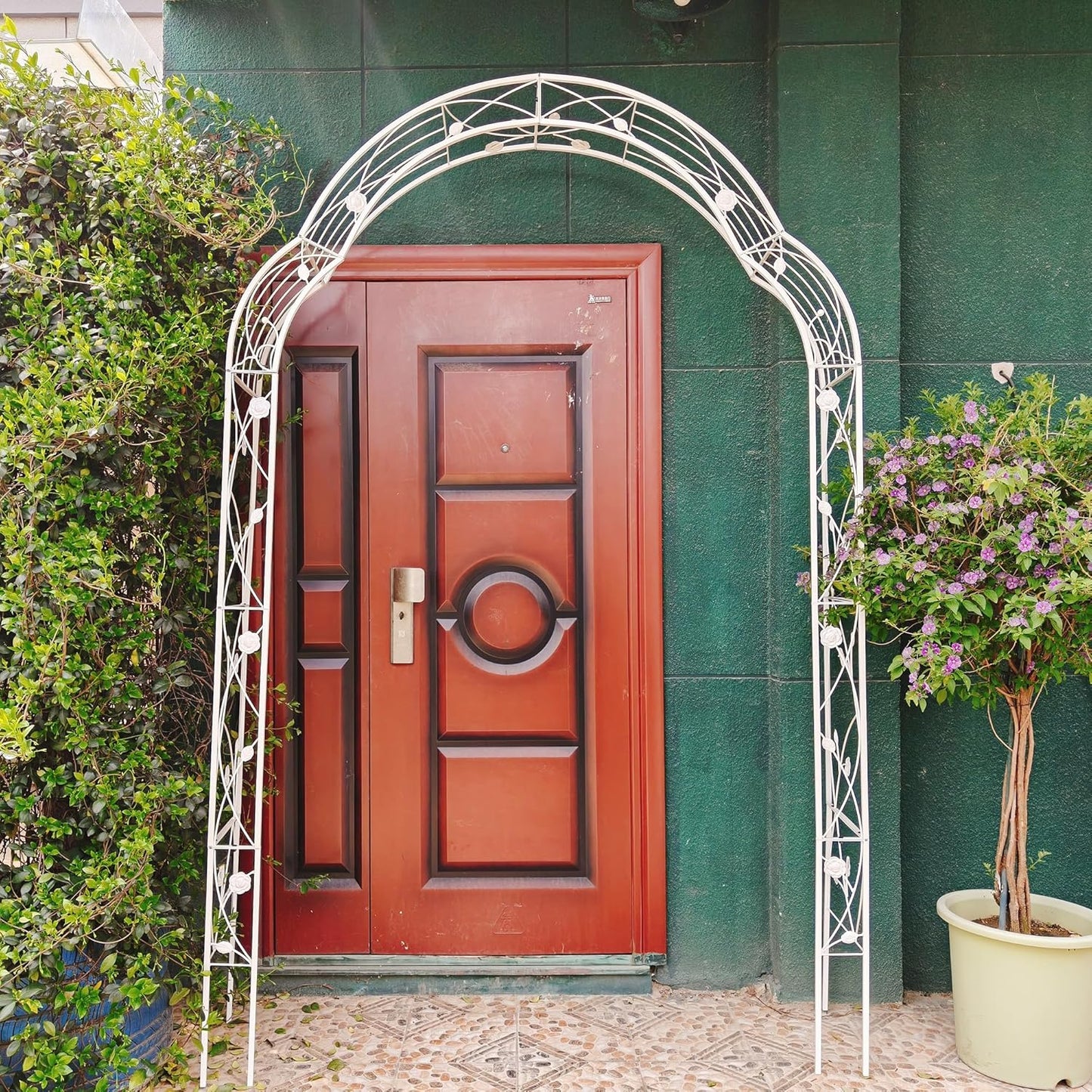 Metal Garden Arch 98.4" H Garden Arbor Trellis for Outdoor Climbing Plants Support Rose Lawn Tall Large Scale Event Arch(L, Cream White)